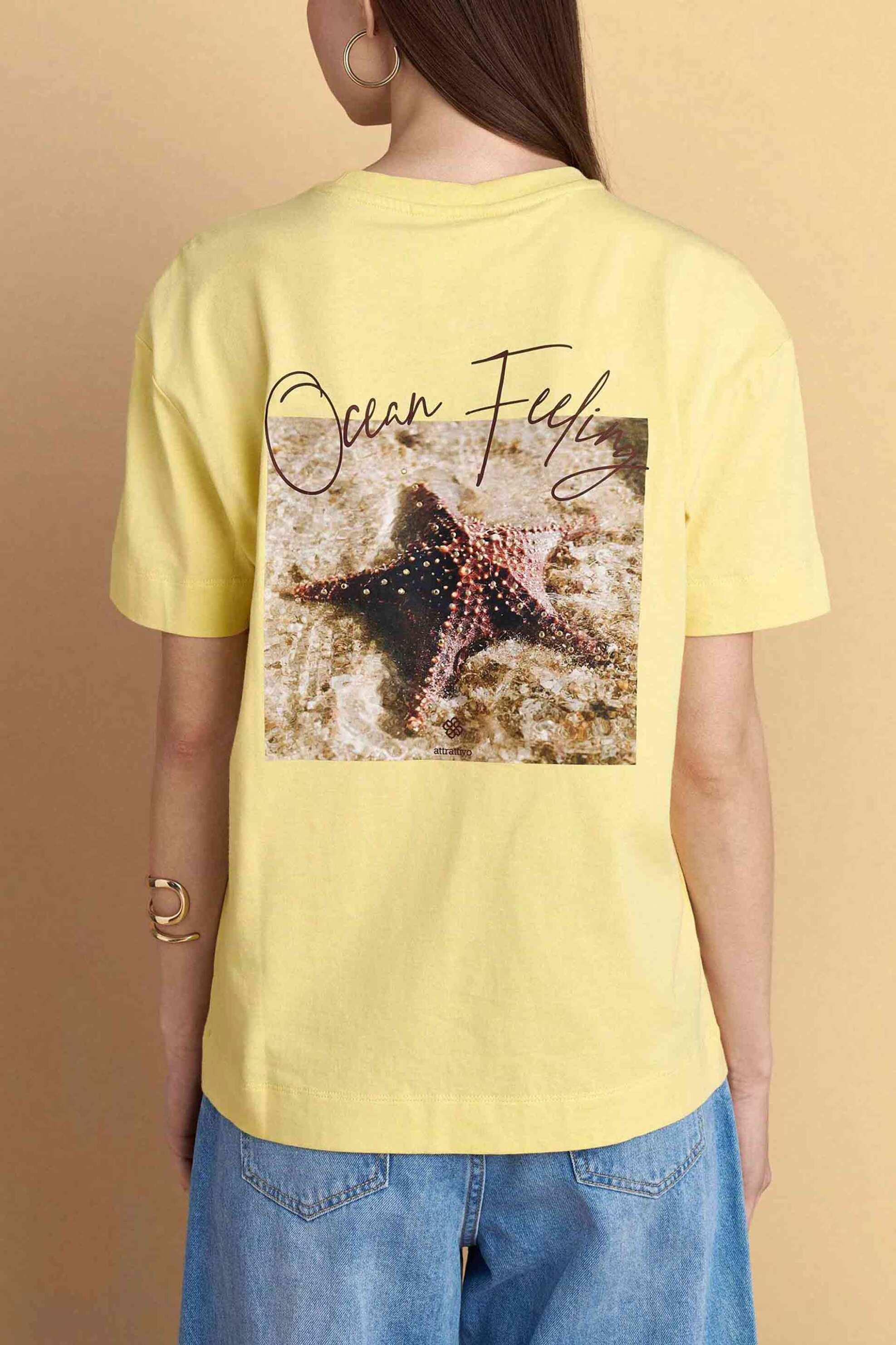 Attrativo Γυναικείο T-Shirt με Print - 9923130 Κίτρινο
