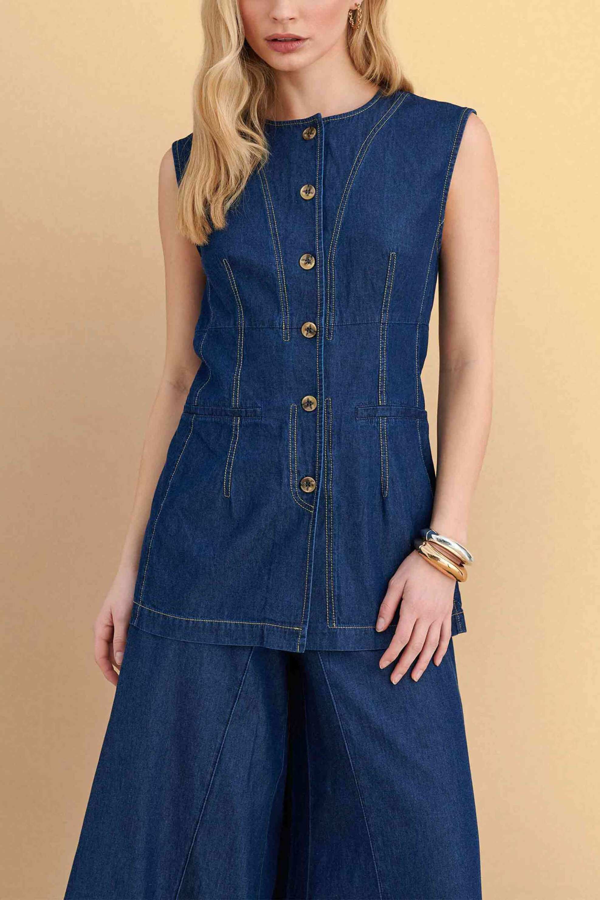 Attrattivo γυναικείo denim γιλέκο - 91253616 Μπλε Σκούρο