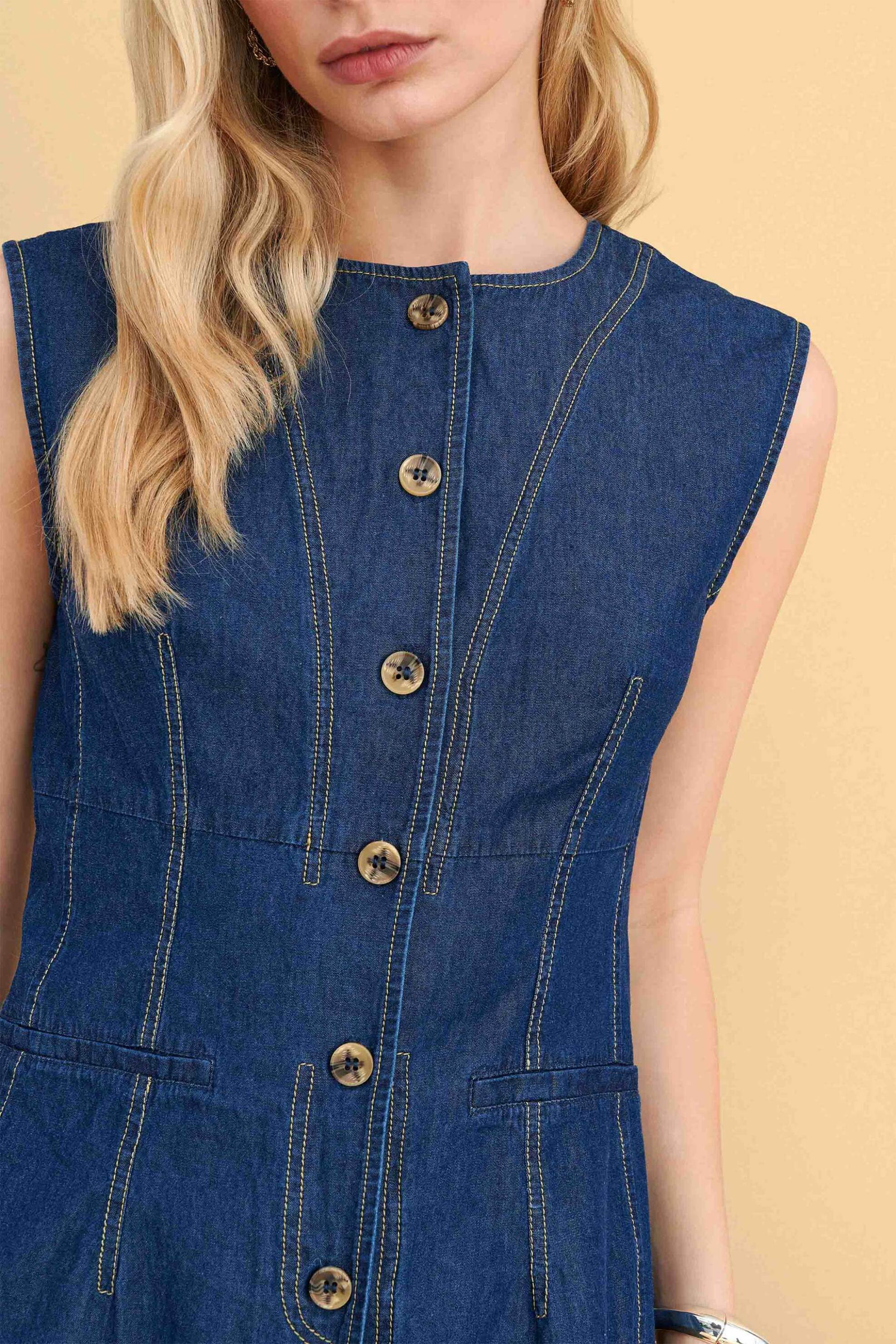 Attrattivo γυναικείo denim γιλέκο - 91253616 Μπλε Σκούρο