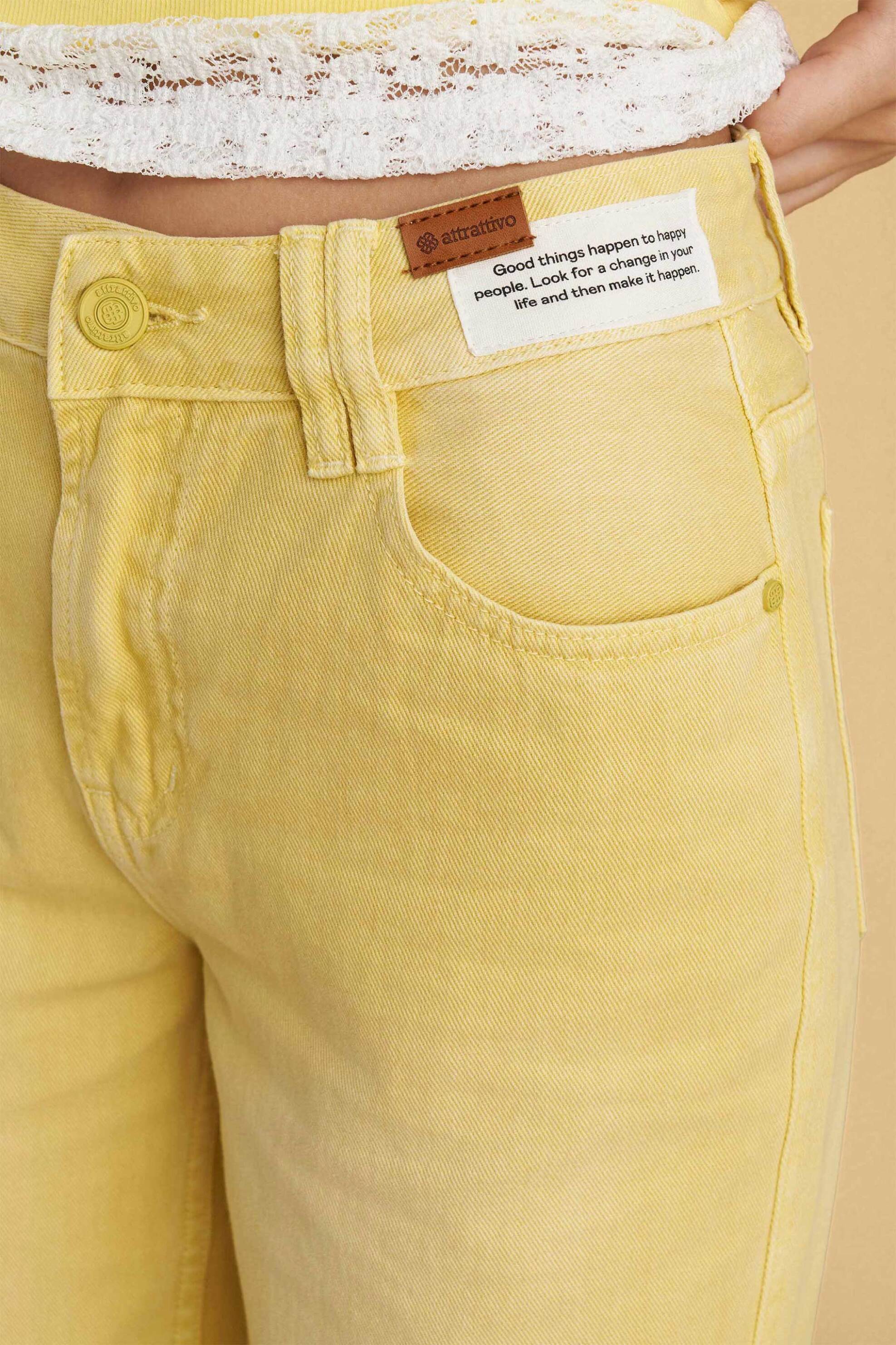 Attrativo γυναικείο ψηλόμεσο τζιν παντελόνι Wide Leg - 9922984 Κίτρινο
