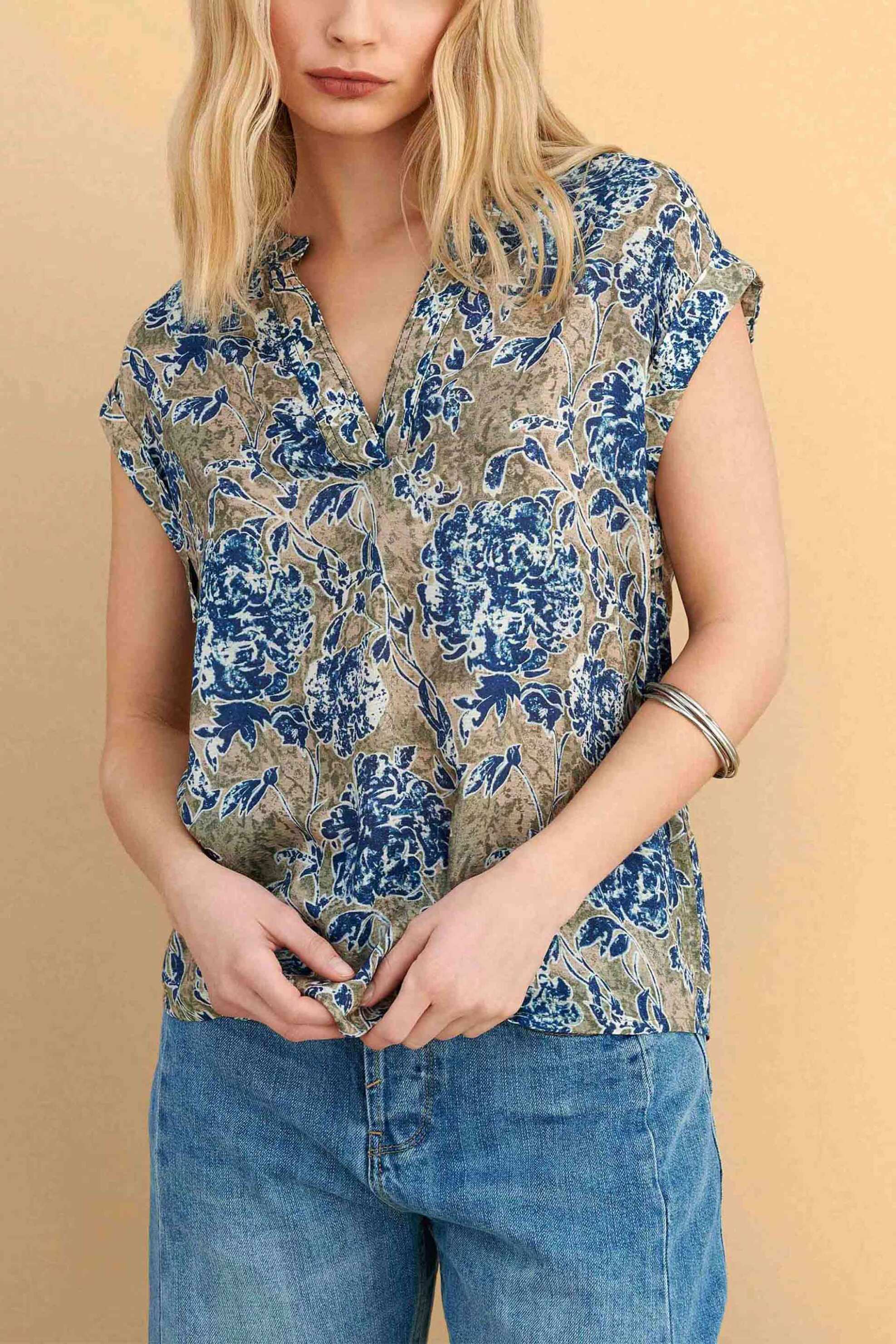 Attrativo γυναικεία μπλούζα με floral print - 9923200 Μπλε