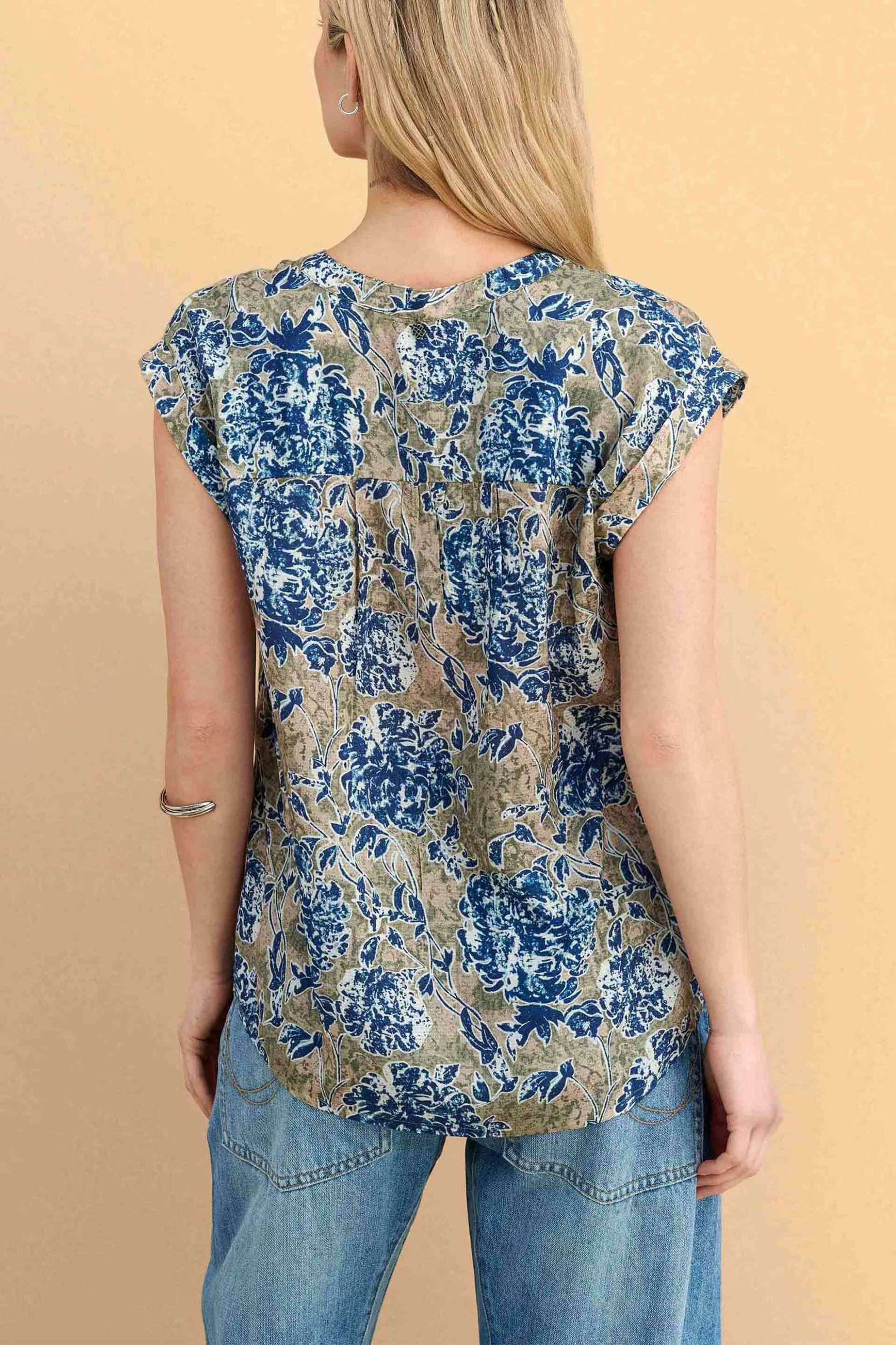 Attrativo Γυναικεία Μπλούζα με Floral Print - 9923200 Μπλε