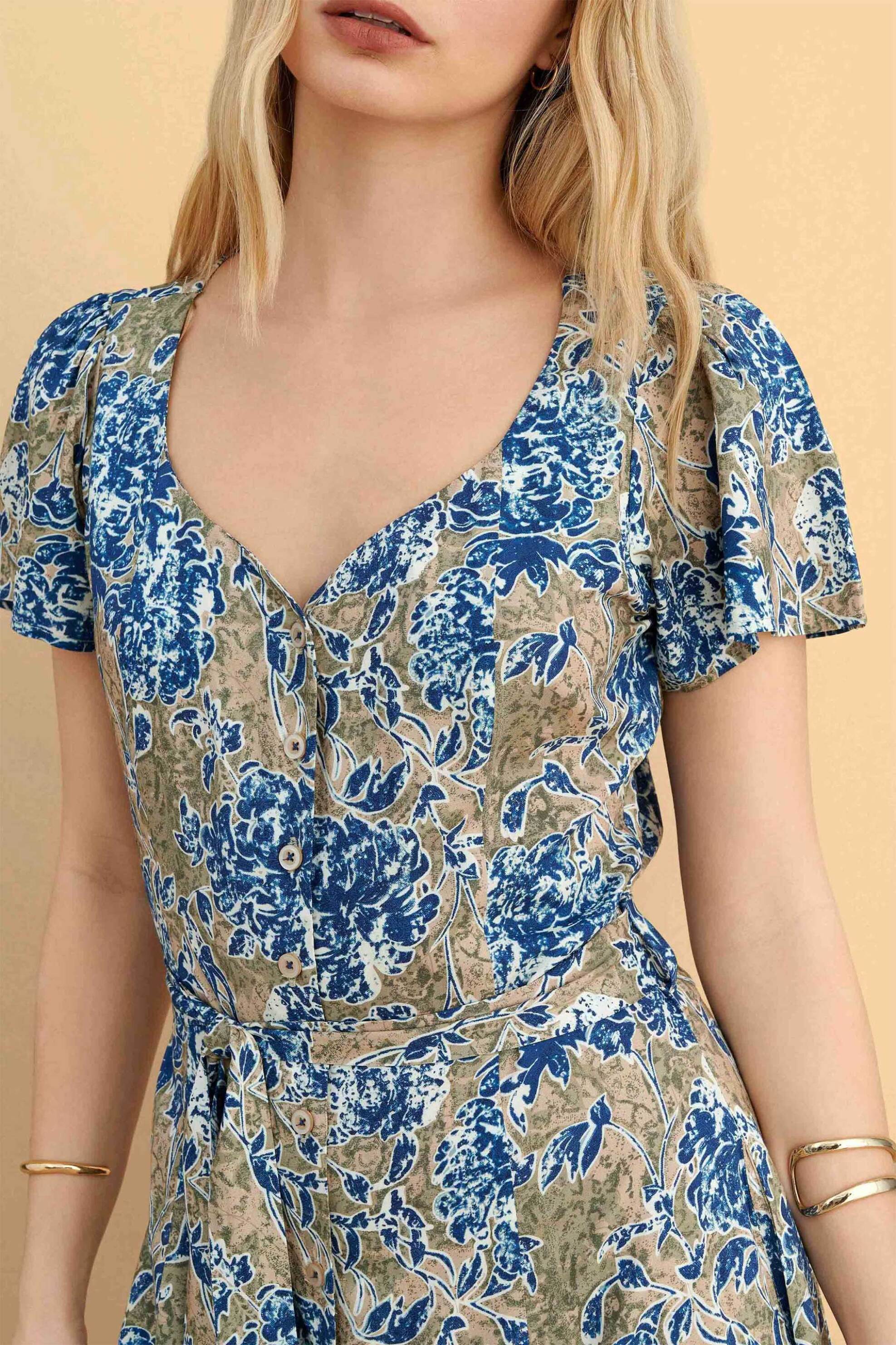 ATTRATTIVO Attrattivo γυναικείο midi φόρεμα σεμιζιέ με floaral print - 9923201 Μπλε - 2