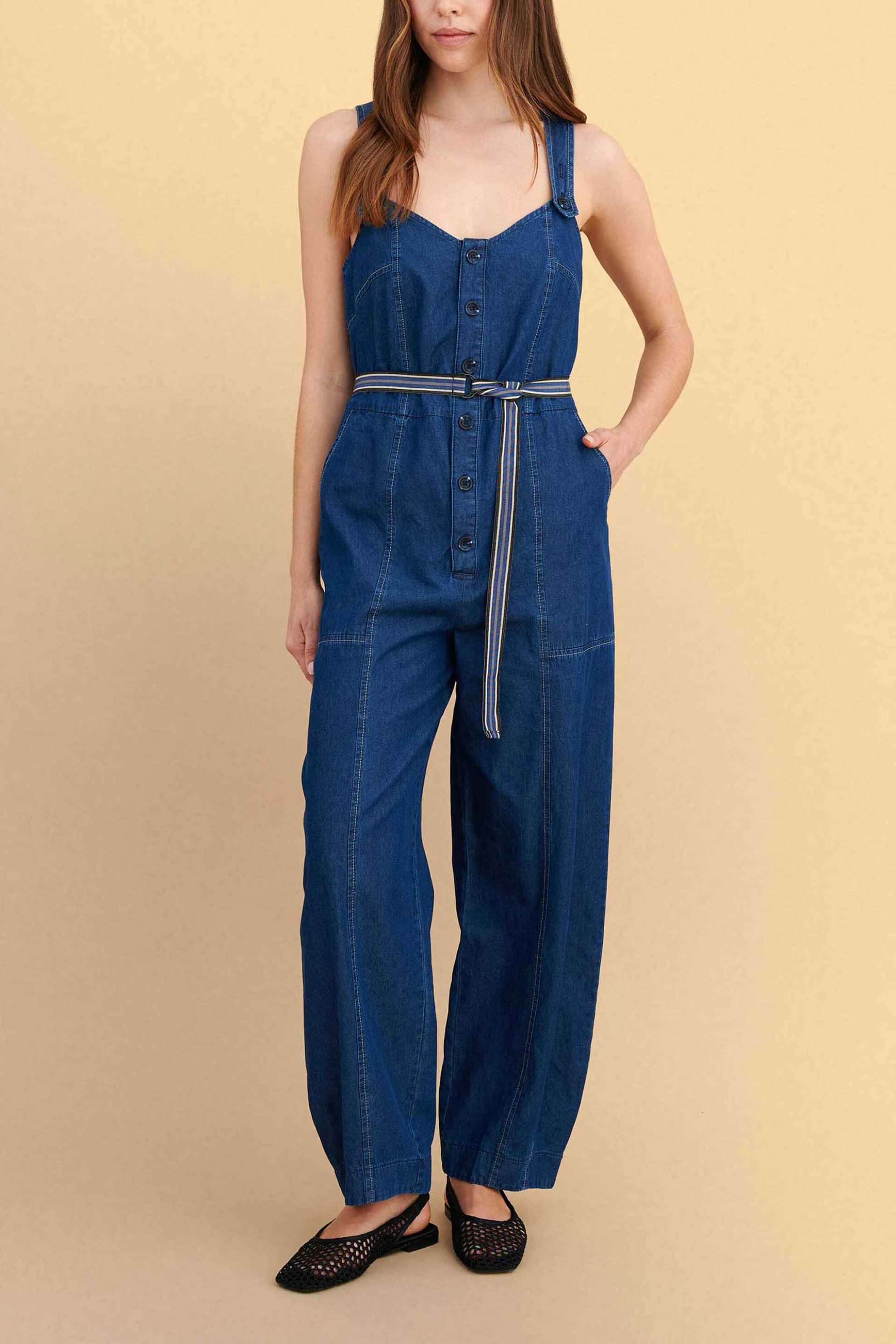 Attrattivo γυναικεία ολόσωμη denim φόρμα αμάνικη - 91253039 Μπλε Σκούρο