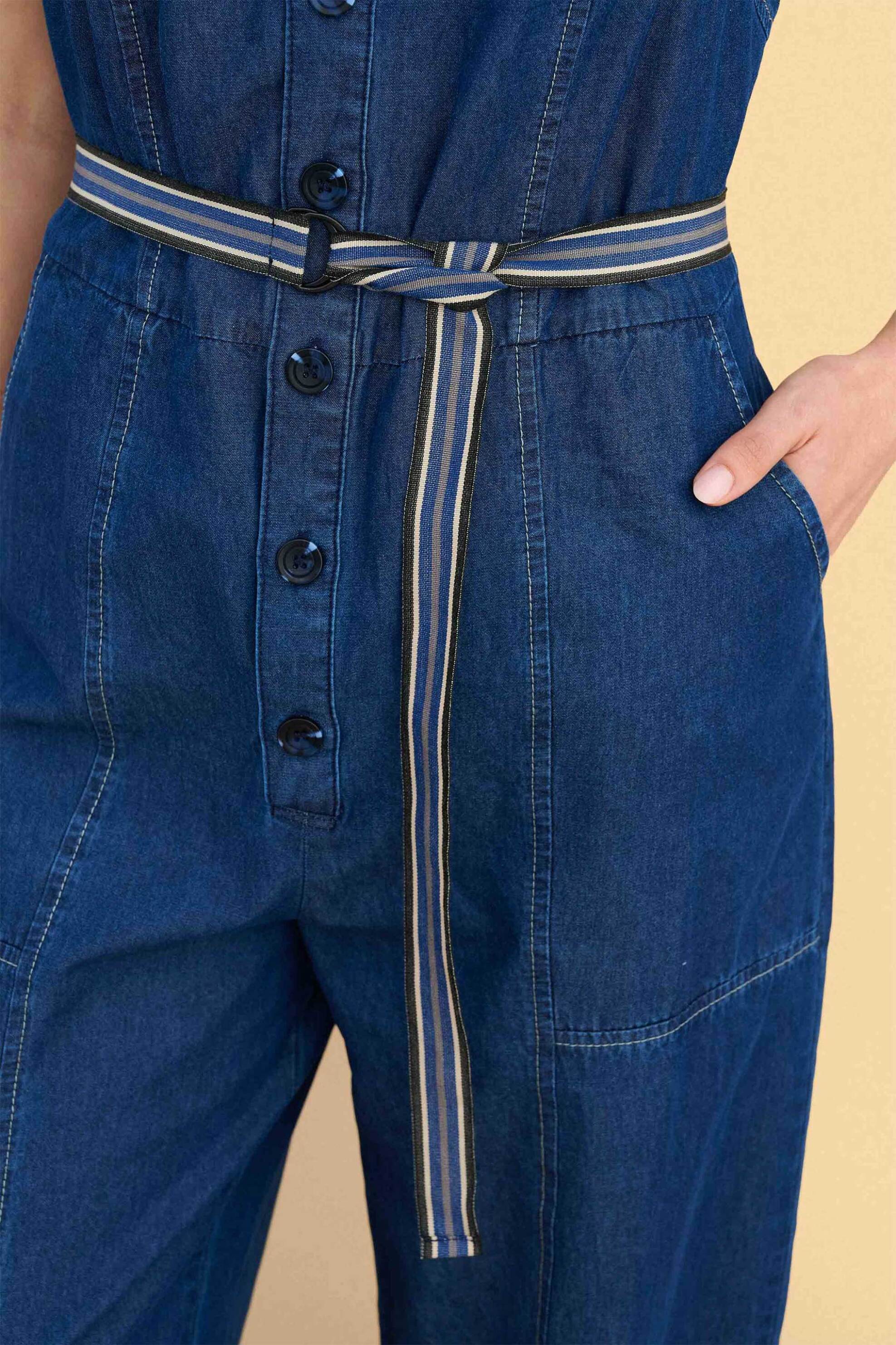 Attrattivo γυναικεία ολόσωμη denim φόρμα αμάνικη - 91253039 Μπλε Σκούρο