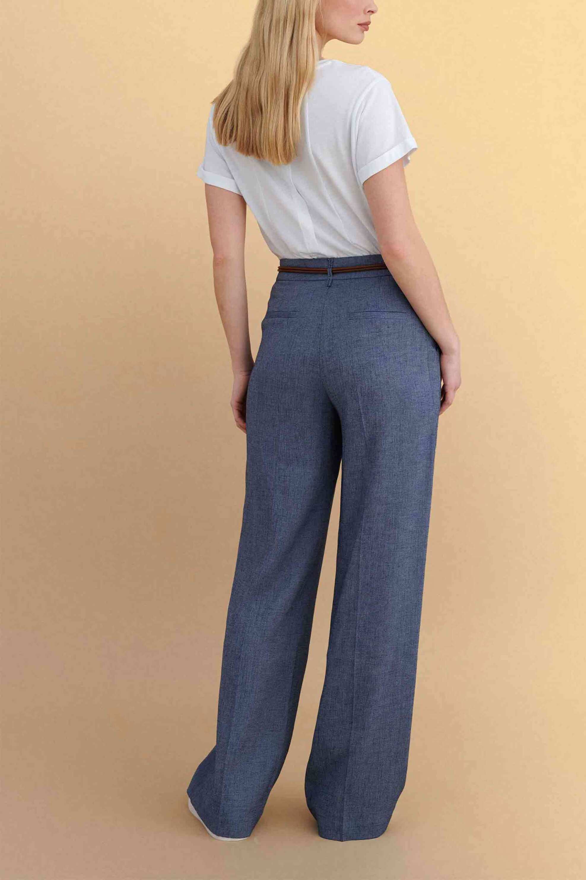 Attrativo Γυναικείο Παντελόνι με Ζώνη Μονόχρωμο Straight Fit - 9922988 Μπλε Σκούρο