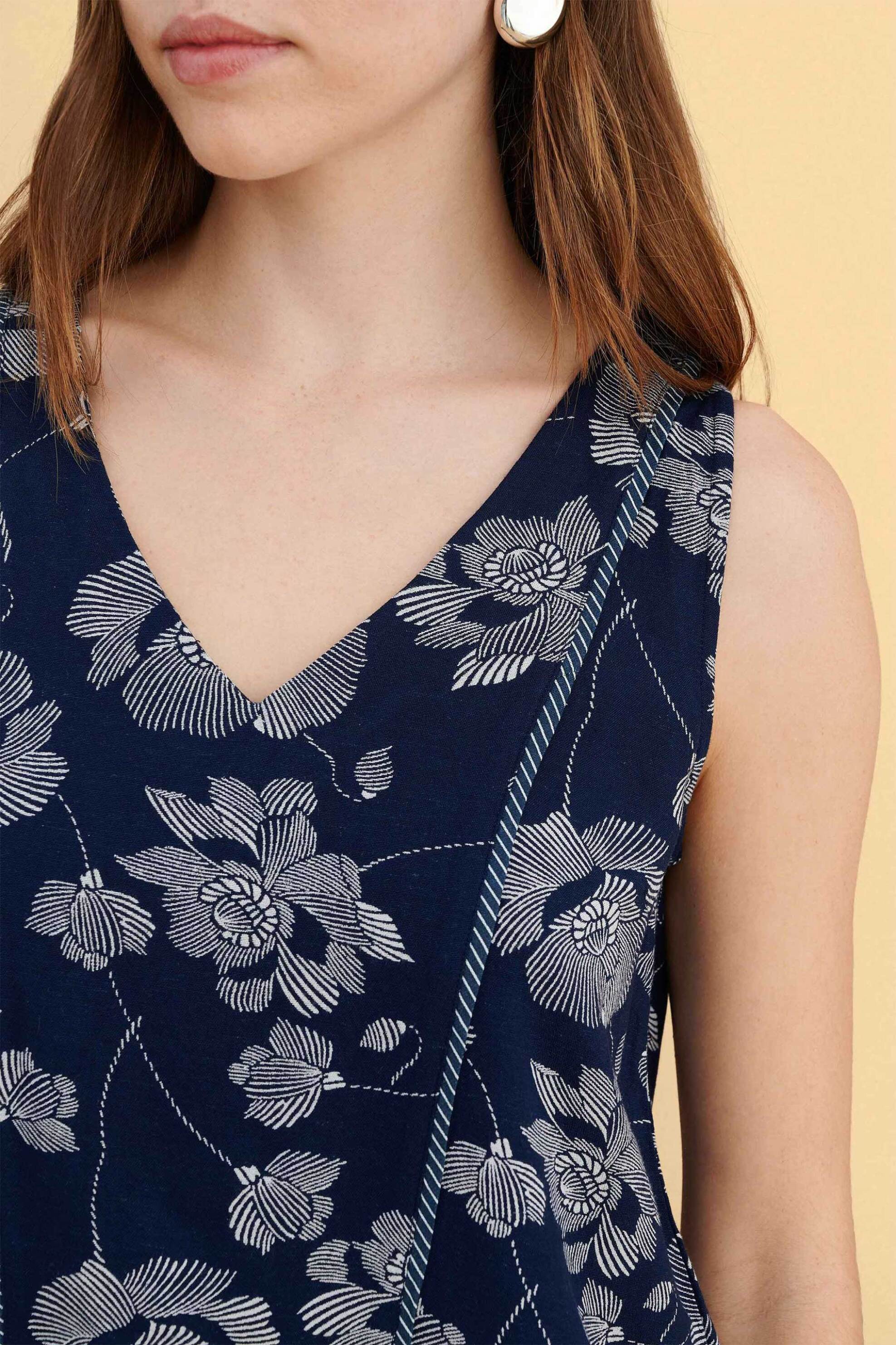 Attrativo γυναικείο αμάνικο τοπ με floral print - 9923161 Μπλε Σκούρο