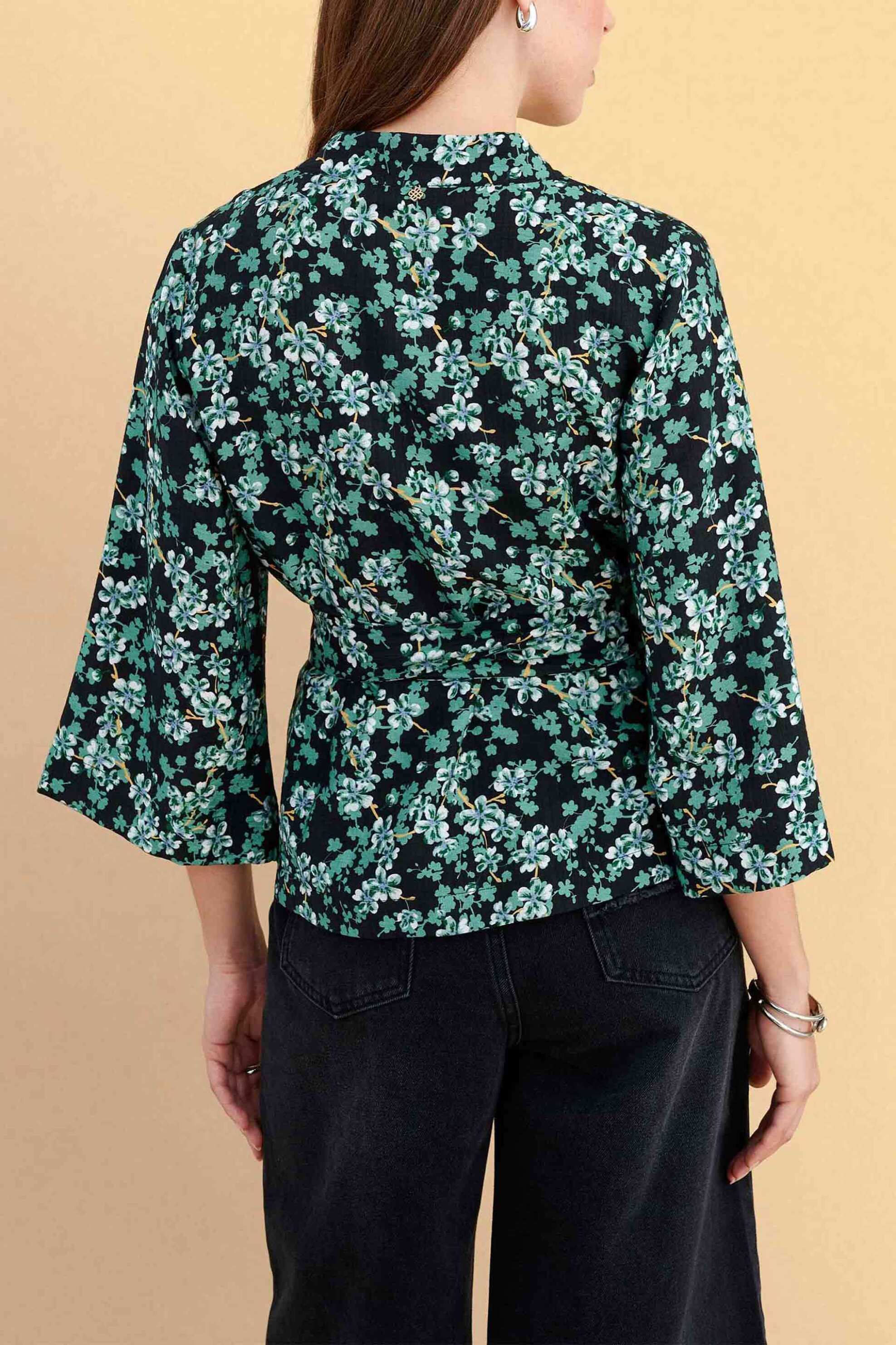 Attrativo Γυναικείο Τοπ Κρουαζέ με Floral Print - 9923015 Πράσινο