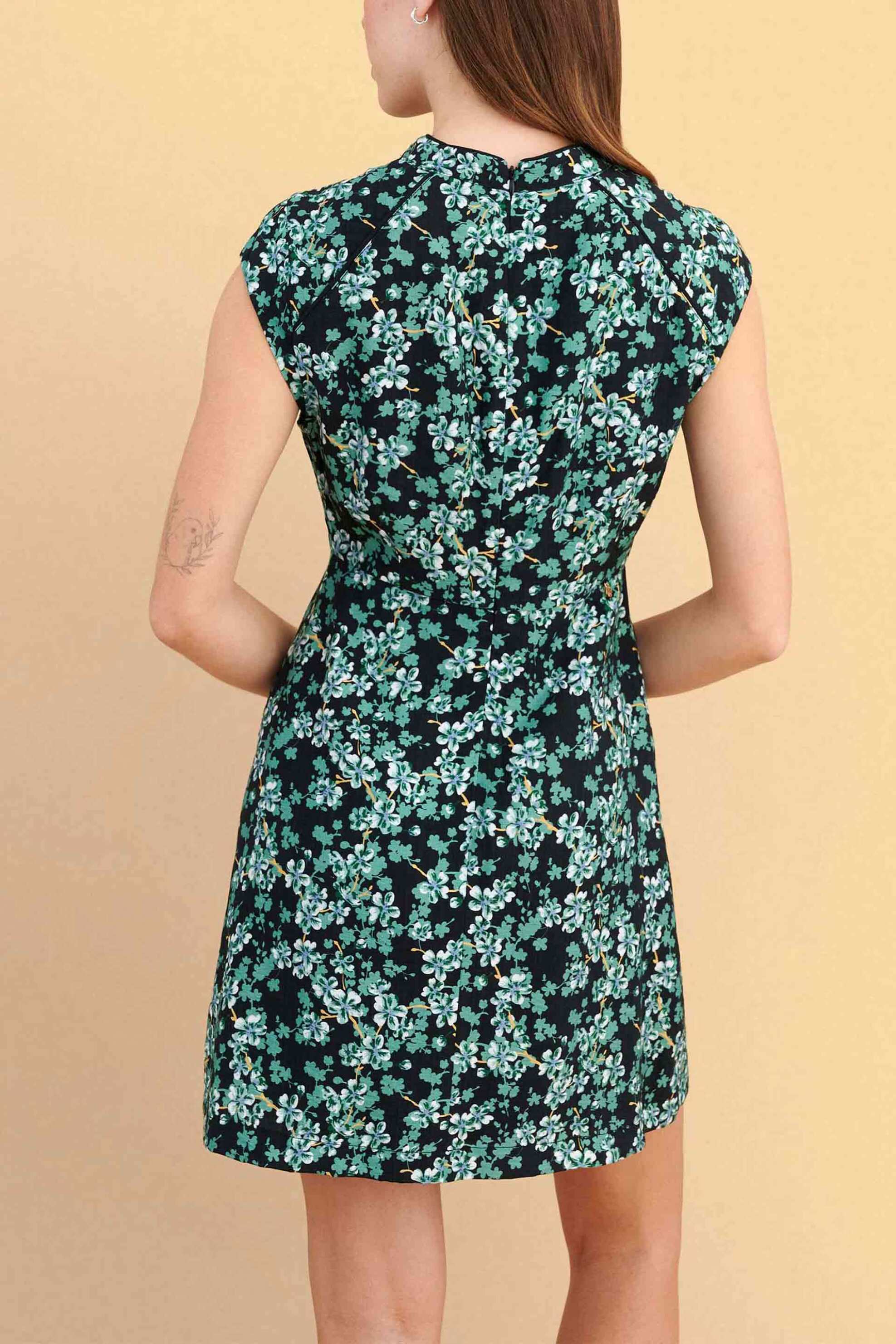 Attrativo Γυναικείo Mini Αμάνικο Φόρεμα με Floral Print - 9923017 Πράσινο