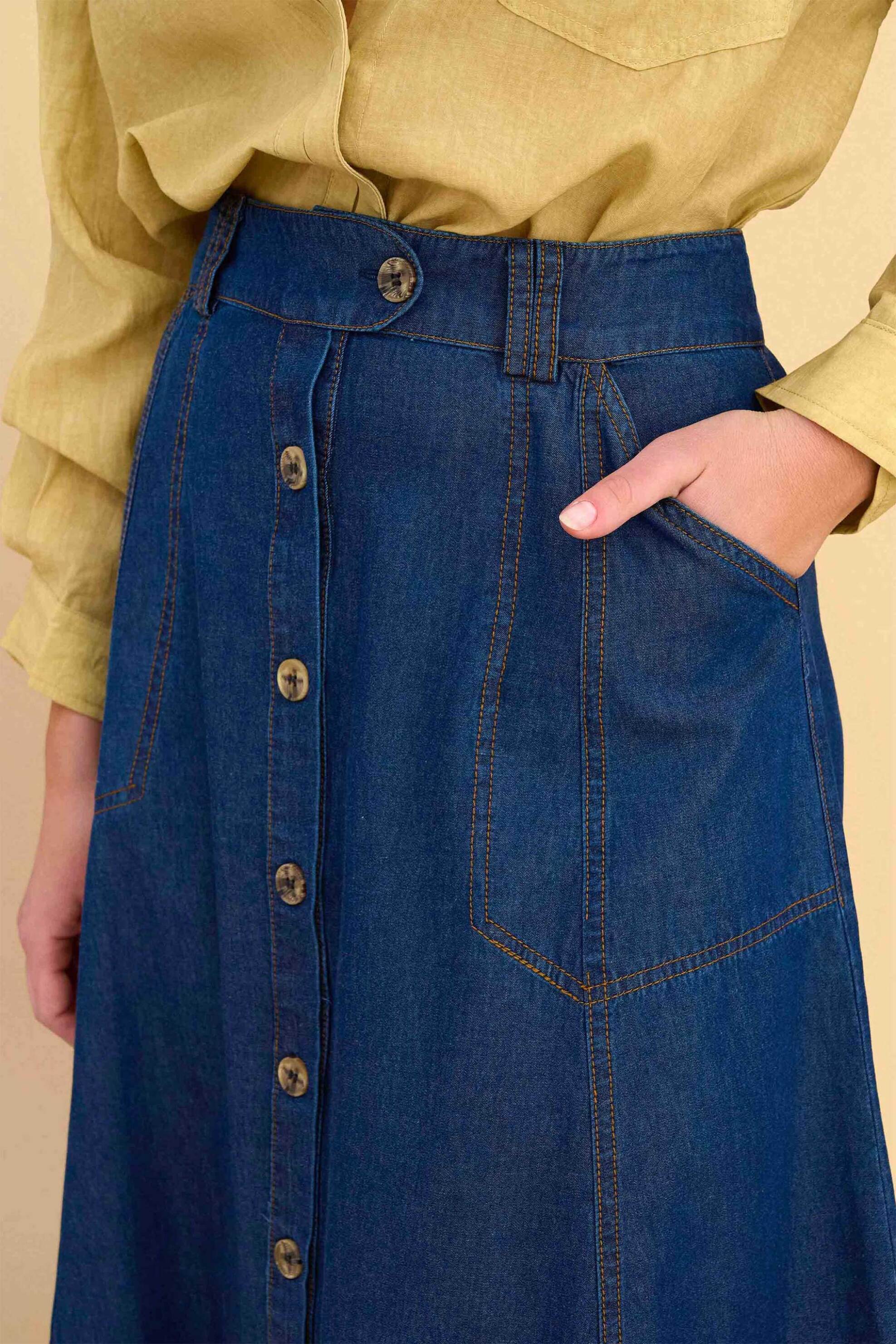 ATTRATTIVO Attrativo γυναικεία midi denim φούστα - 91253518 Μπλε Σκούρο - 2