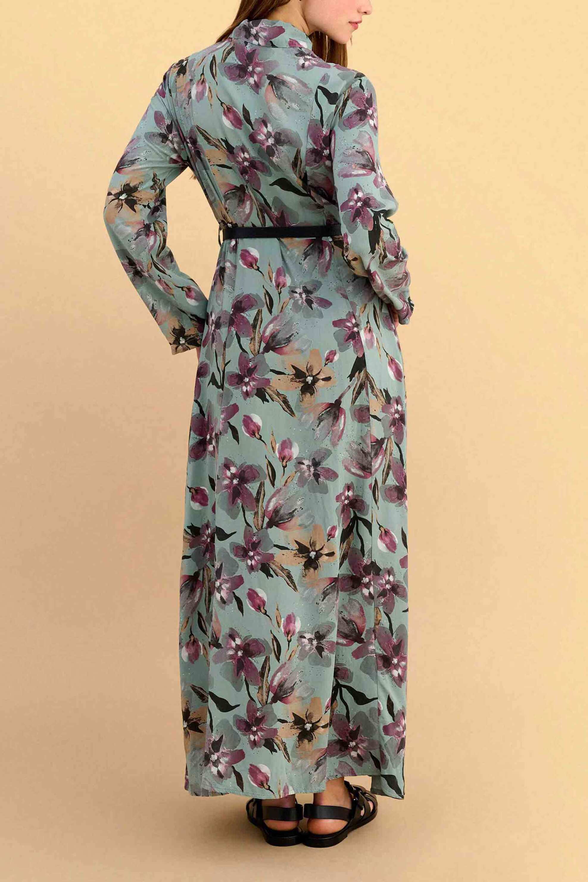 Attrativo Γυναικείo Maxi Φόρεμα Σεμιζιέ με Floral Print - 9924113 Χακί