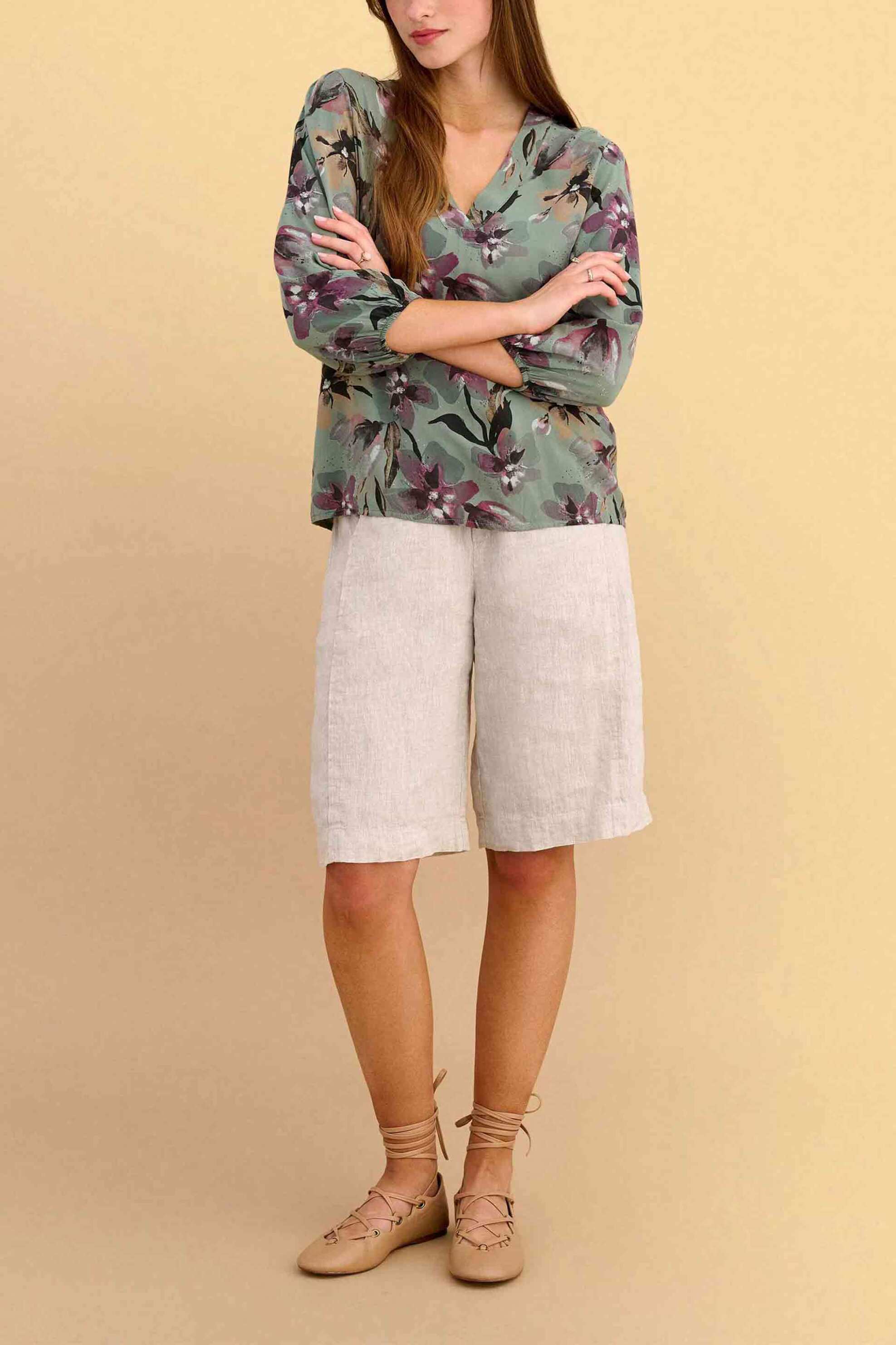 Attrattivo γυναικεία τουνίκ με V λαιμόκοψη με floral print - 9924114 Χακί