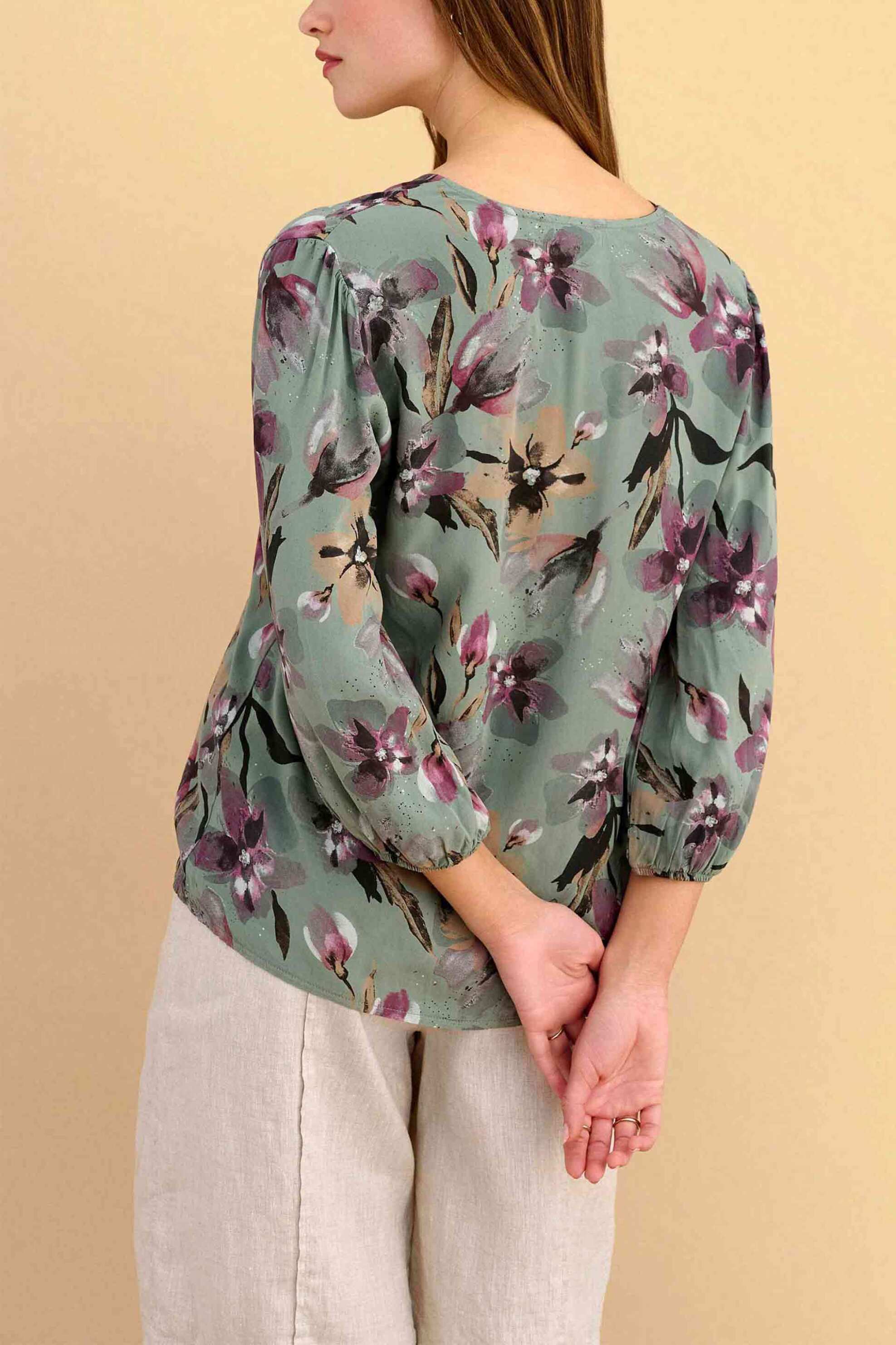 Attrattivo Γυναικεία Τουνίκ με V Λαιμόκοψη Floral Print - 9924114 Χακί