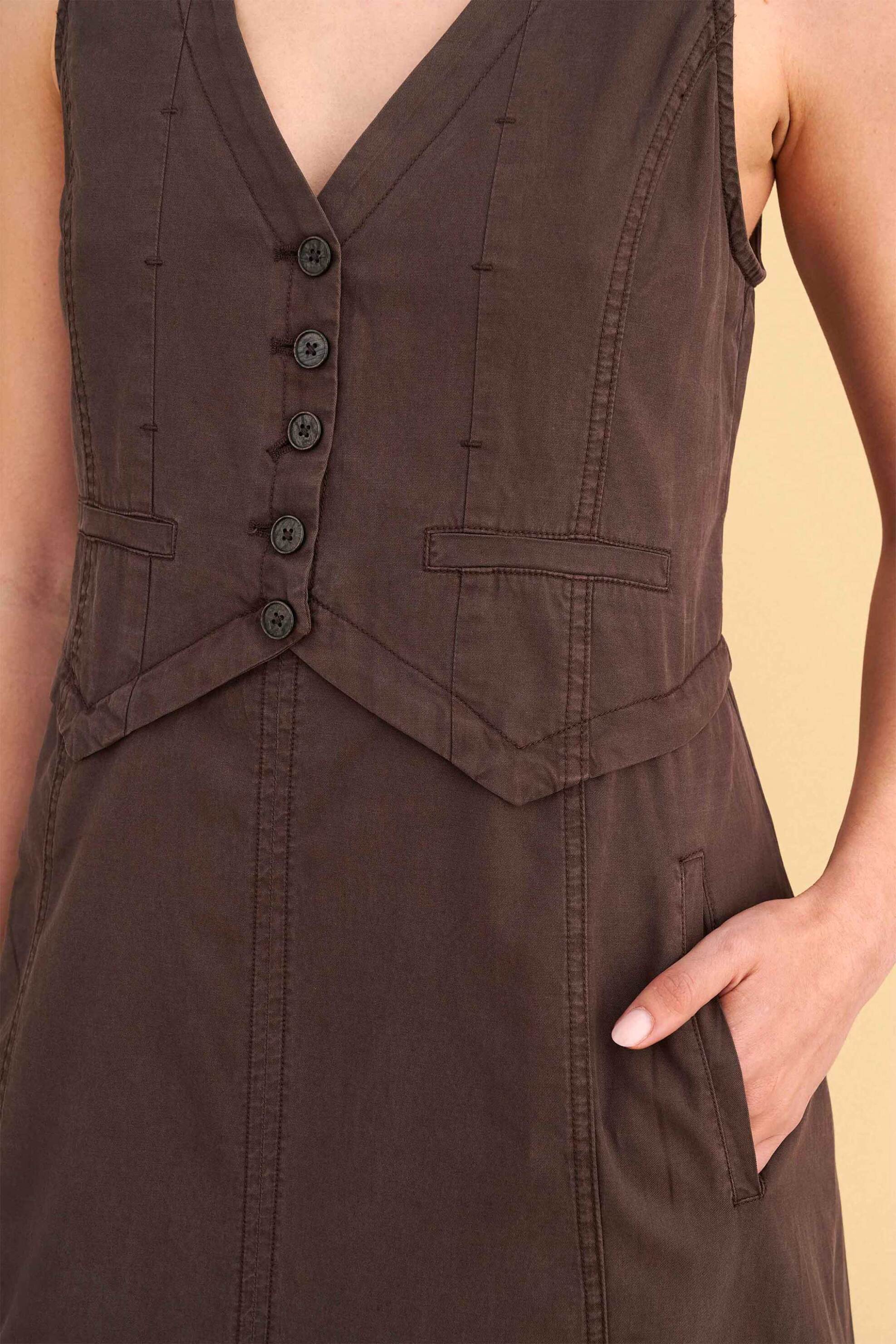 Attrattivo γυναικείο midi αμάνικο denim φόρεμα - 9923114 Καφέ