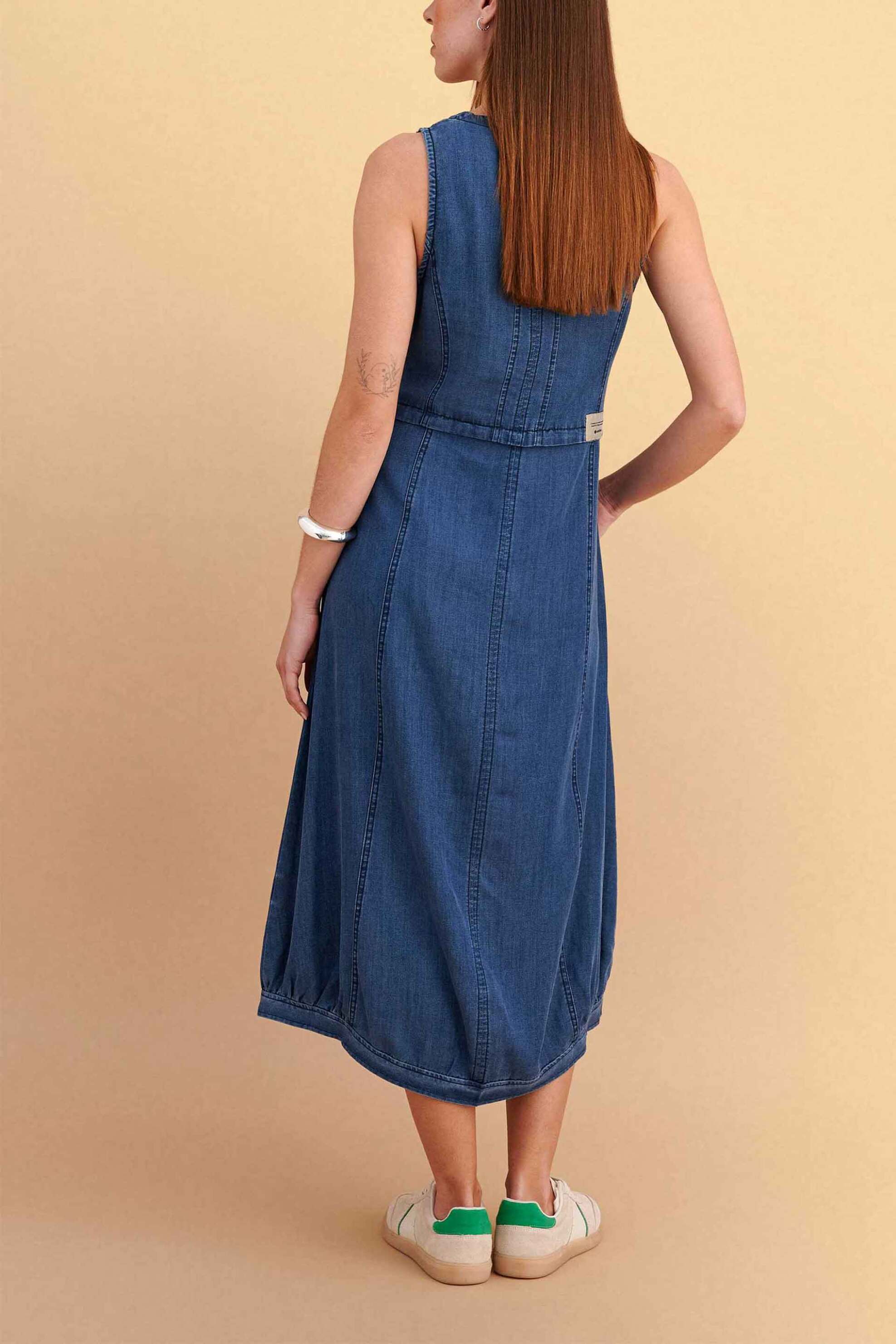 Attrattivo Γυναικείο Midi Αμάνικο Denim Φόρεμα - 9923103 Blue