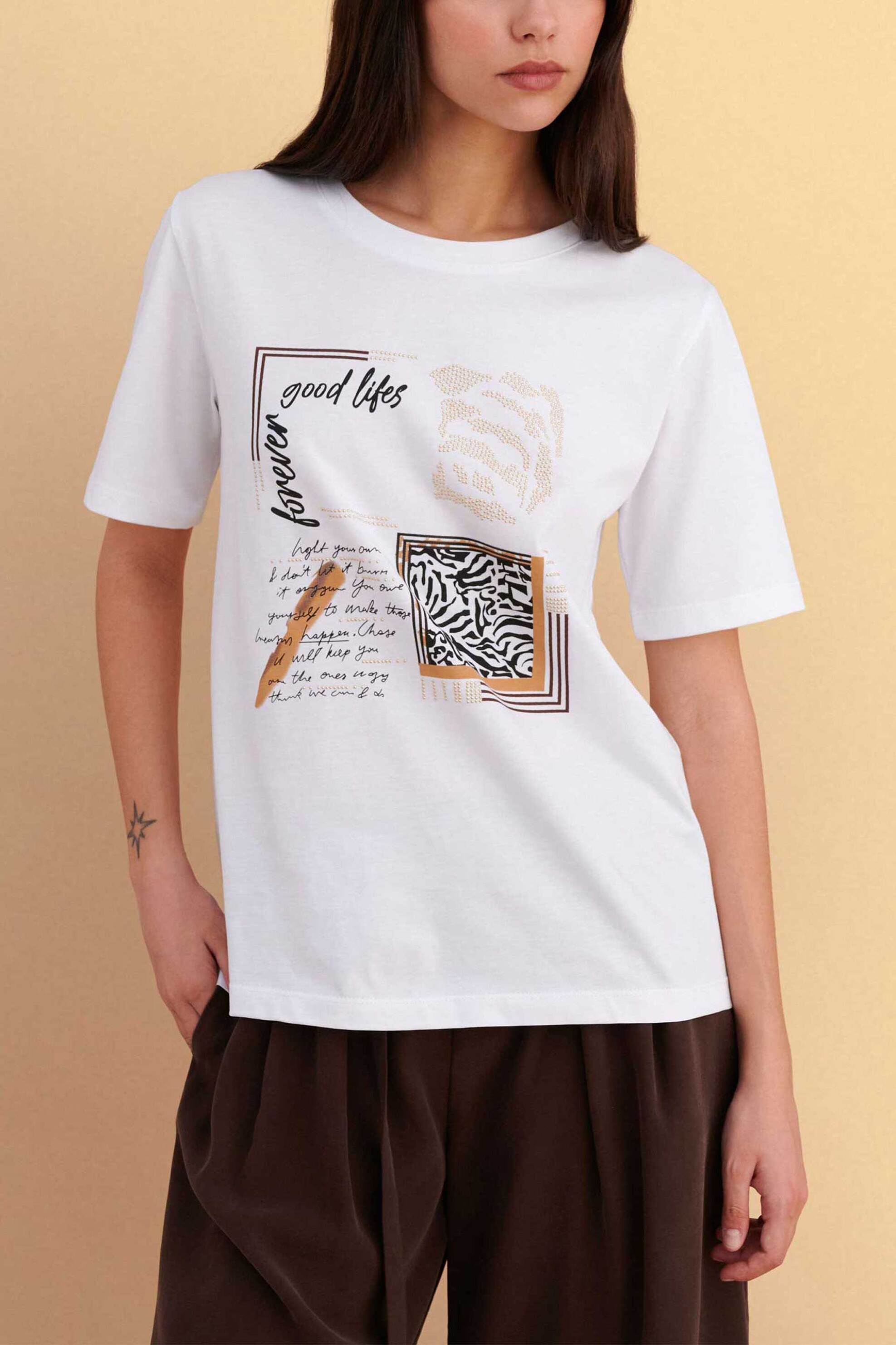 Attrativo γυναικείο T-shirt με print – 9923695 Λευκό