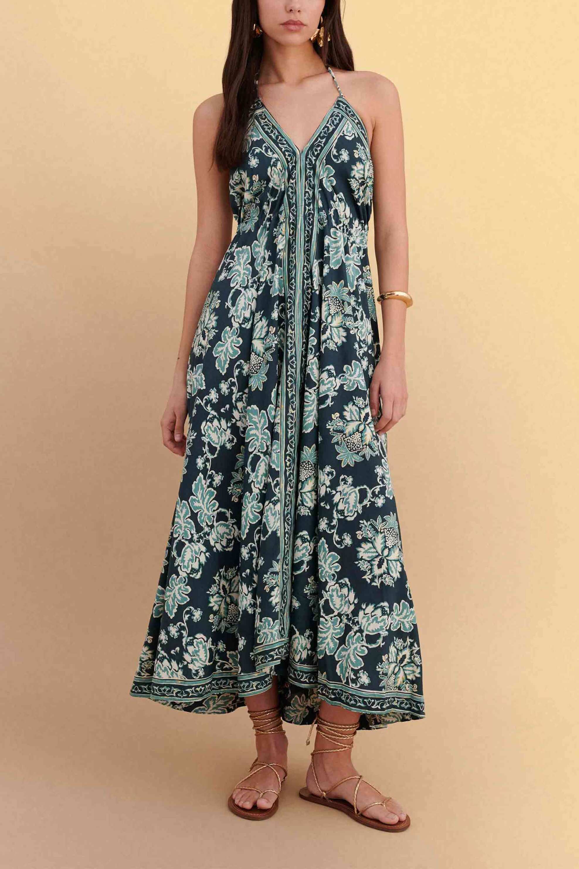 Attrattivo γυναικείο midi αμάνικο φόρεμα με floral print - 9923317 Πράσινο