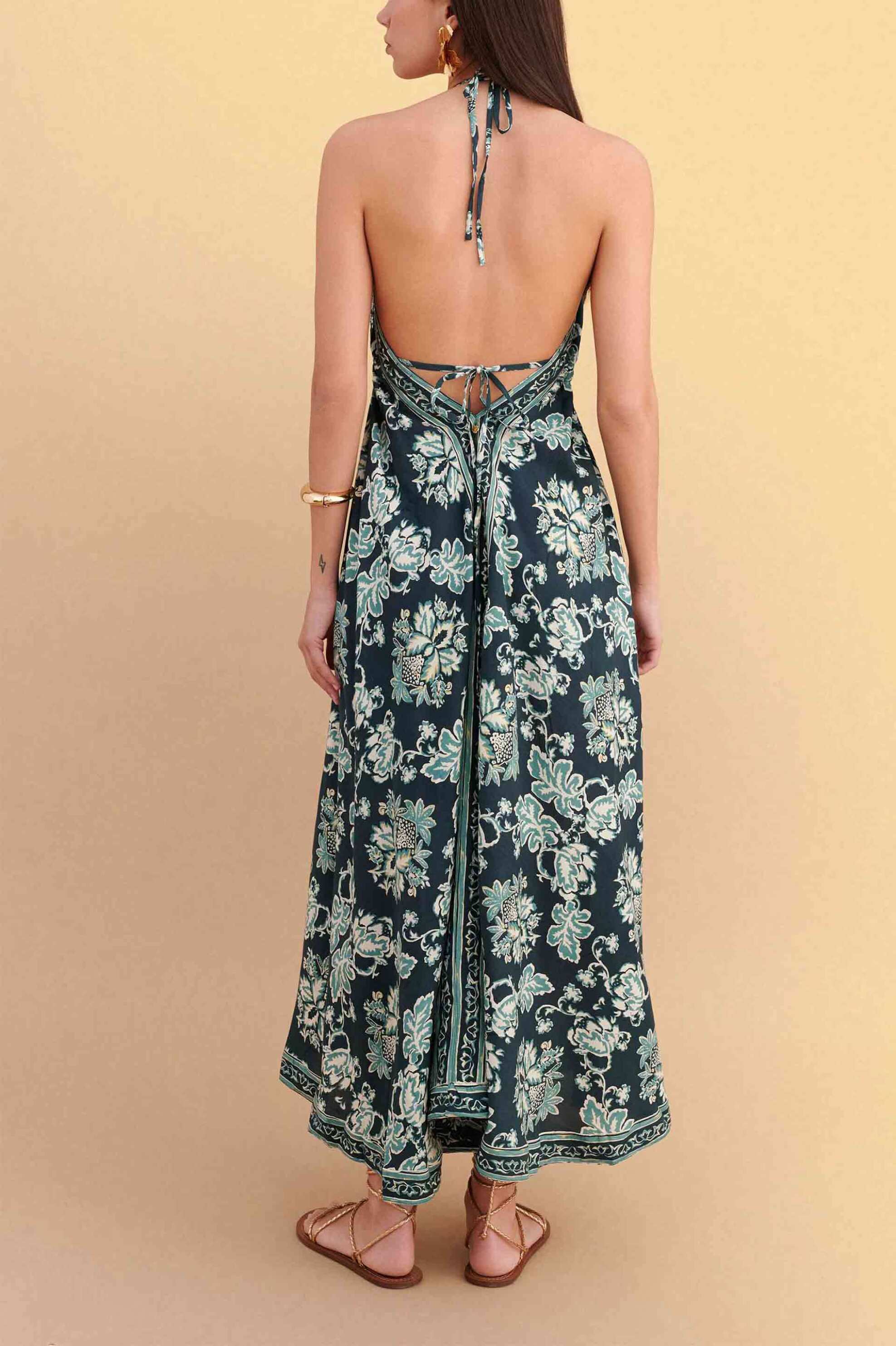 Attrattivo Γυναικείο Midi Αμάνικο Φόρεμα με Floral Print - 9923317 Πράσινο