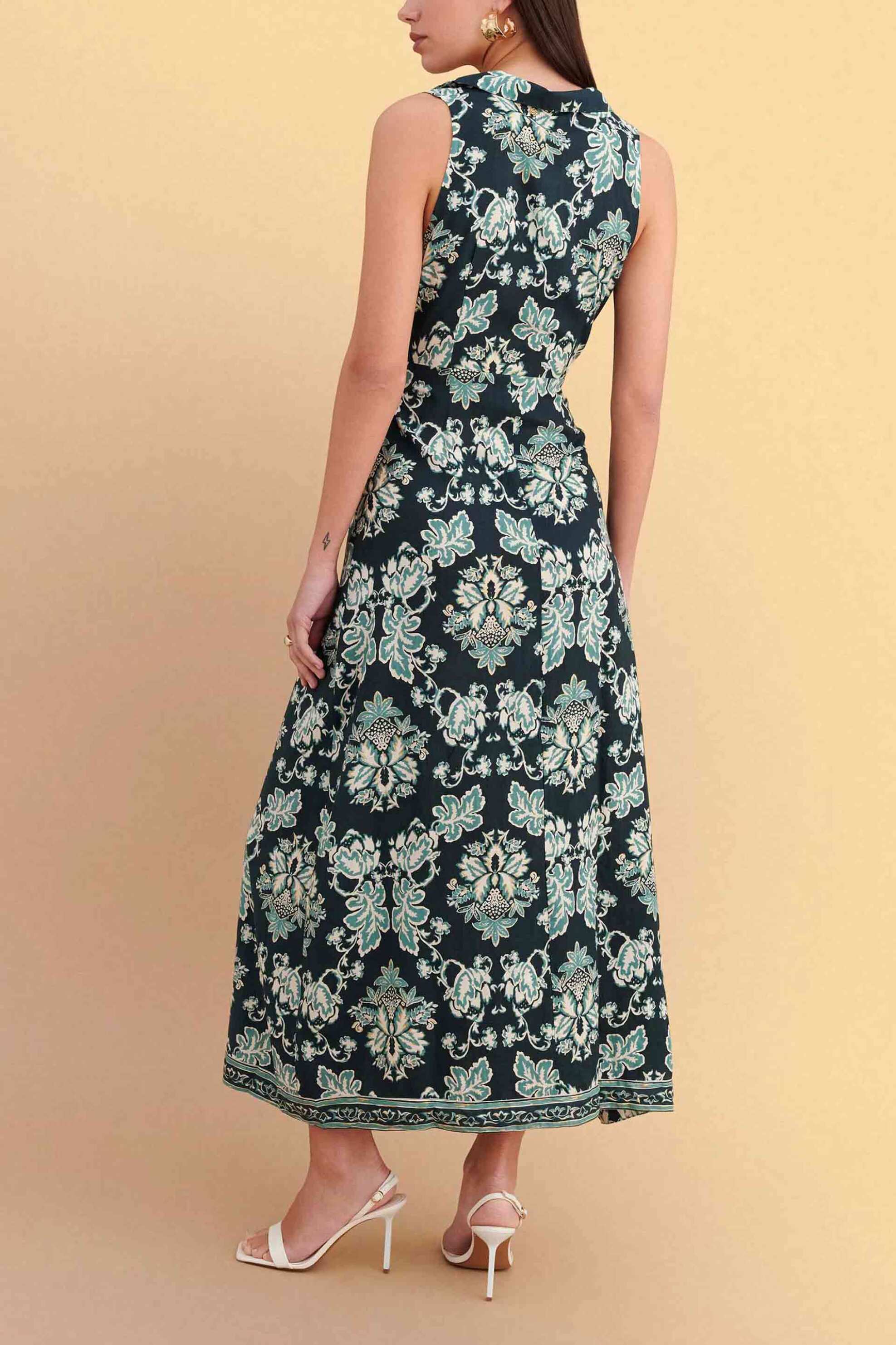 Attrattivo Γυναικείο Midi Αμάνικο Φόρεμα με Floral Print Και Cut-Out - 9923318 Πράσινο