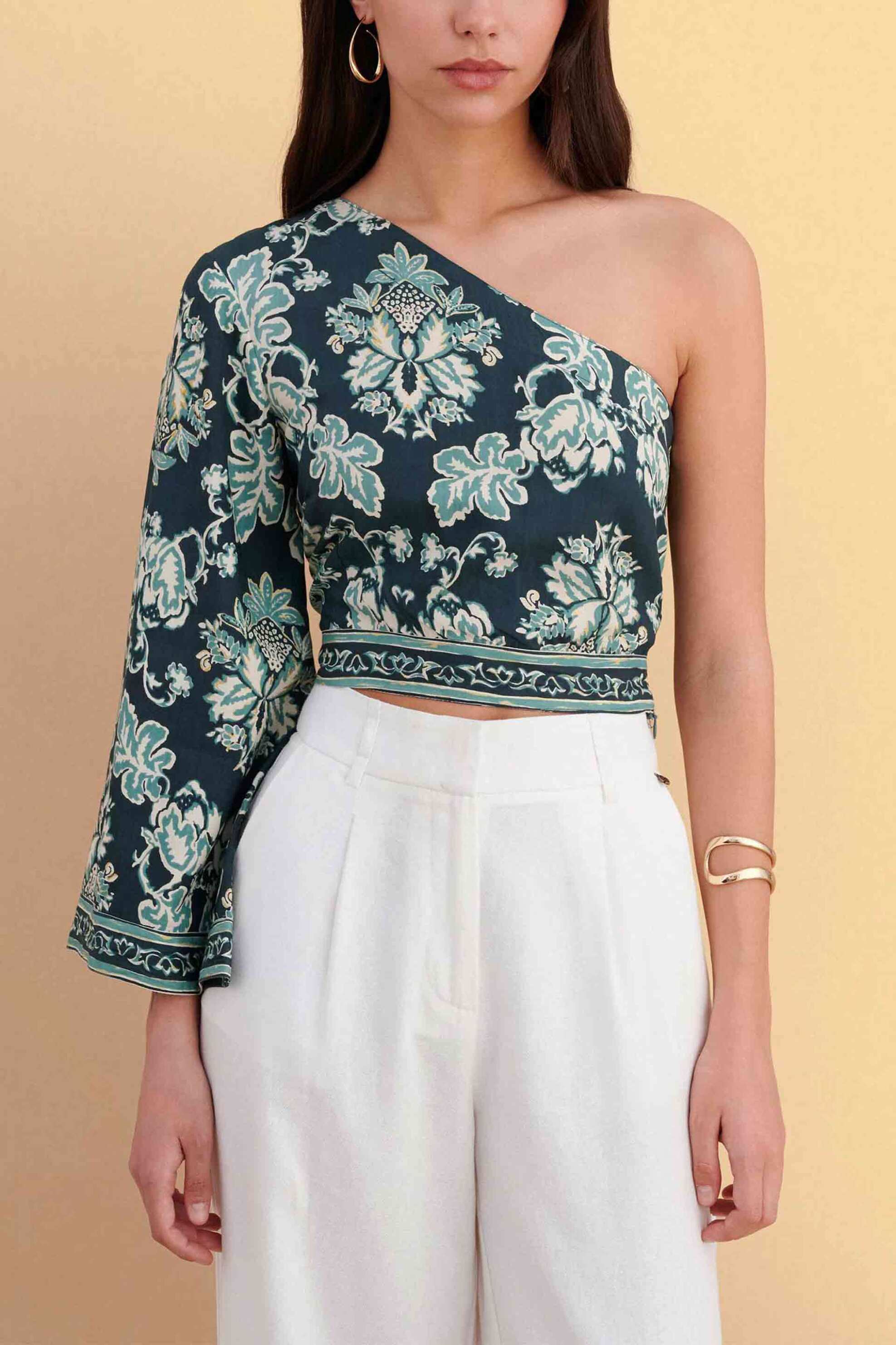 Attrativo γυναικείο τοπ με floral print – 9923320 Πράσινο
