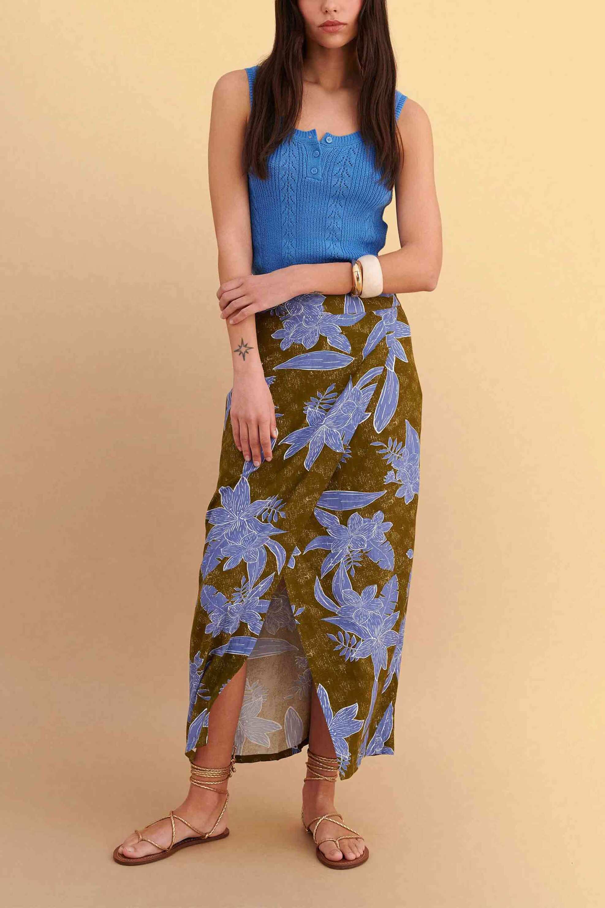 Attrativo γυναικεία midi φούστα με floral print - 9923202 Μπλε