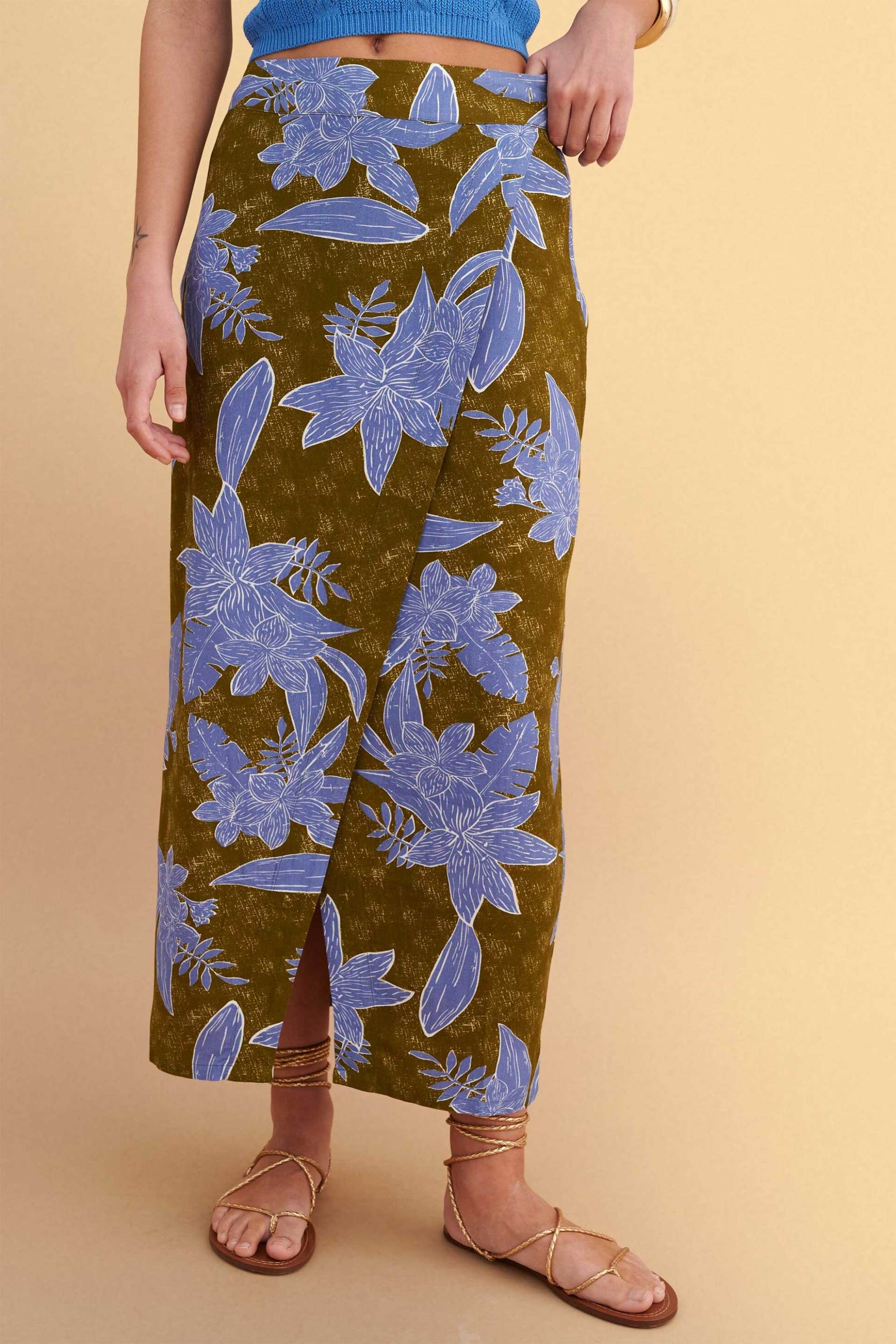 ATTRATTIVO Attrativo γυναικεία midi φούστα με floral print - 9923202 Μπλε - 2