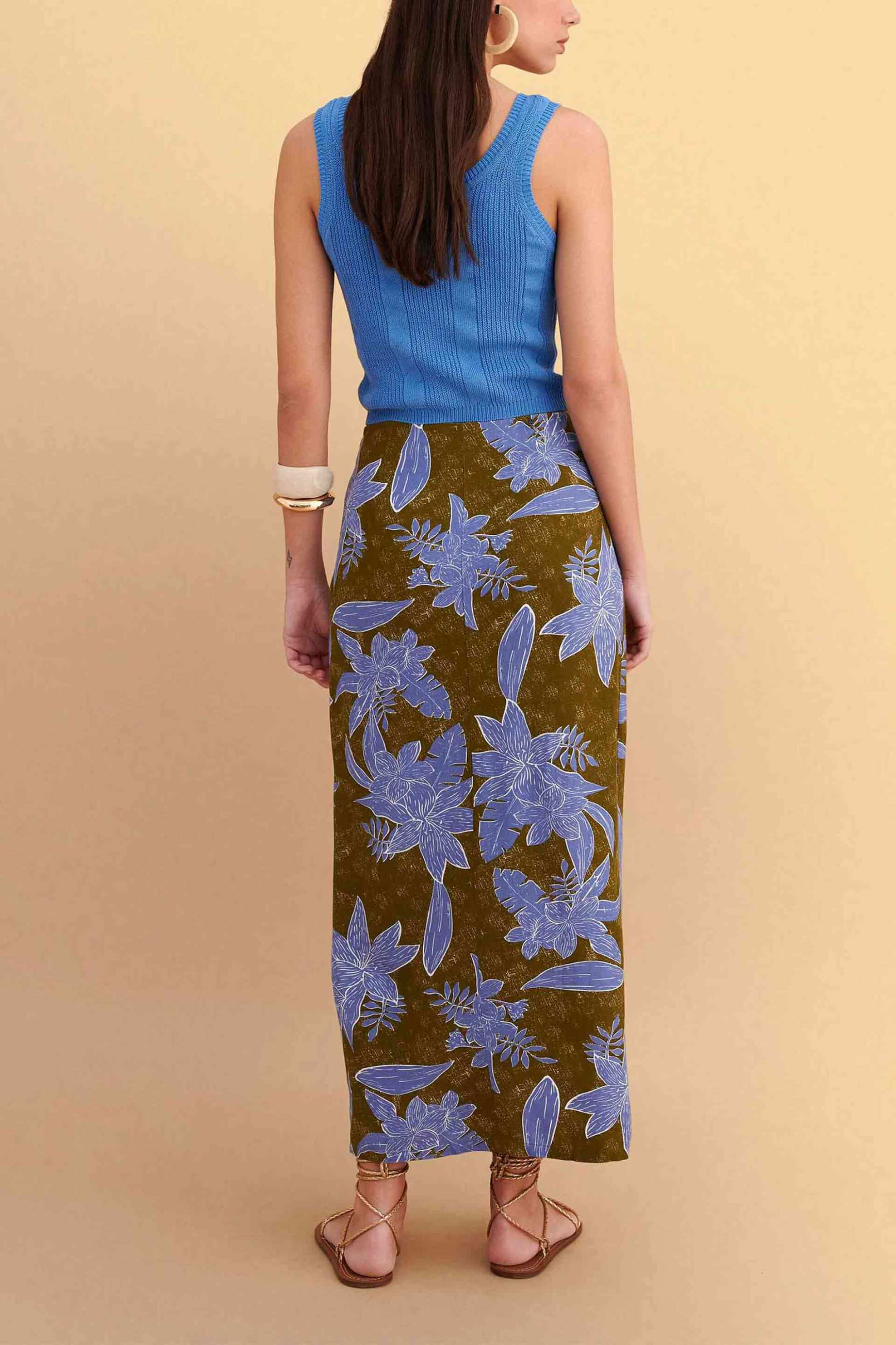 Attrativo Γυναικεία Midi Φούστα με Floral Print - 9923202 Μπλε