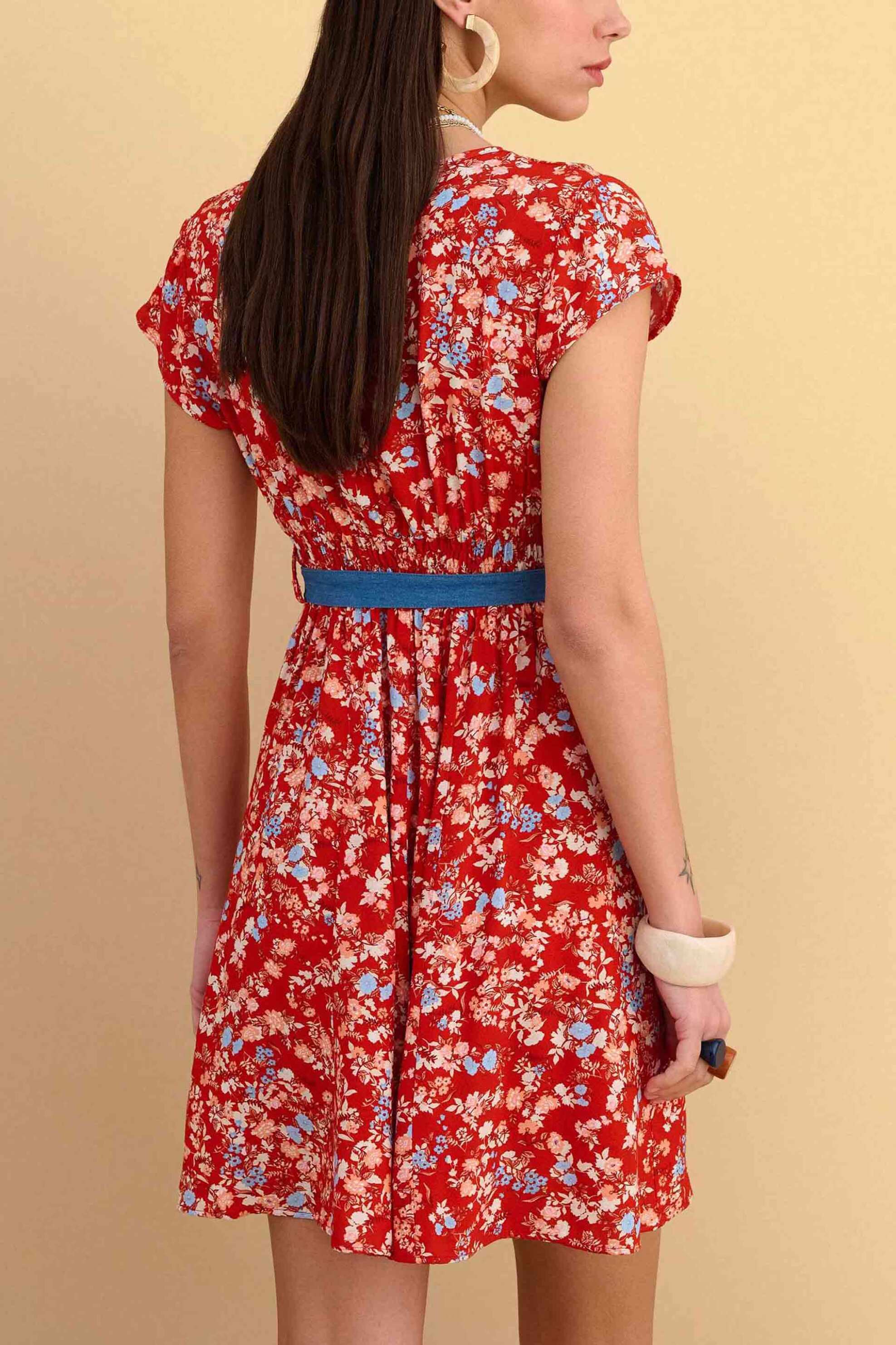 Attrativo γυναικείo mini φόρεμα με floral print - 91044802 Κόκκινο
