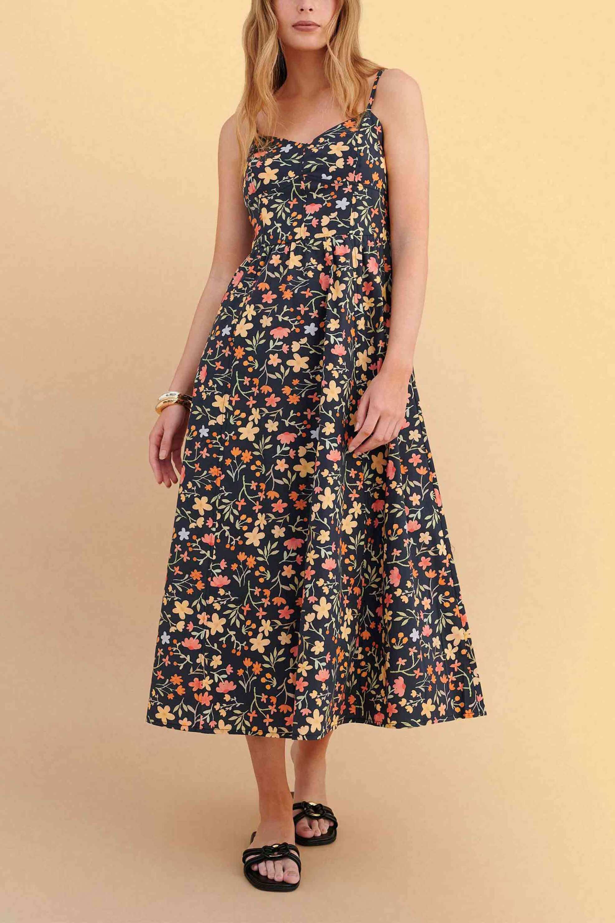 Attrativo γυναικείo midi αμάνικο φόρεμα με floral print - 91056941 Μαύρο
