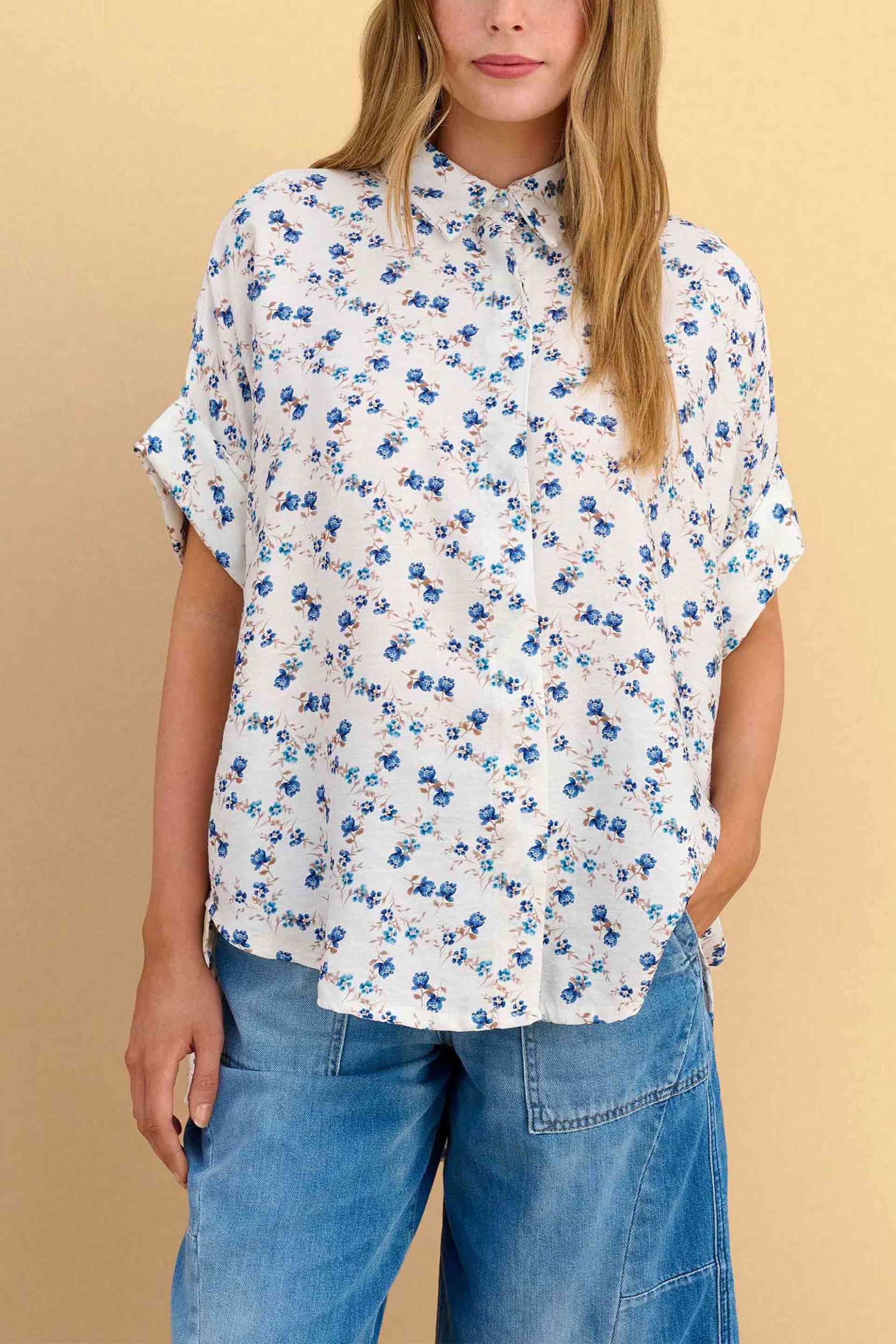 Attrativo γυναικείο πουκάμισο με floral print - 9924362 Λευκό