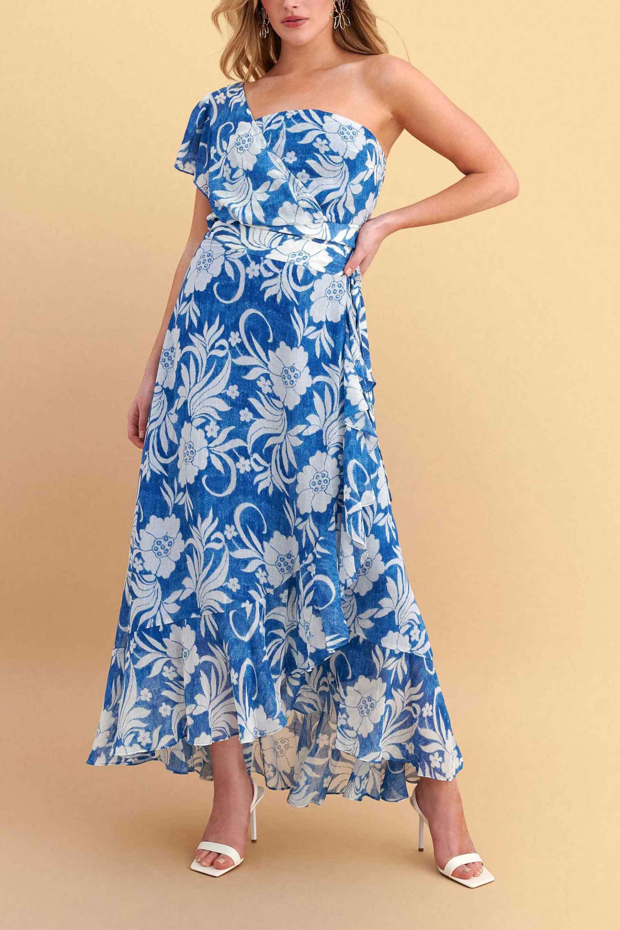 Attrativo γυναικεία maxi φούστα με floral print και βολάν - 9923168 Μπλε Σκούρο