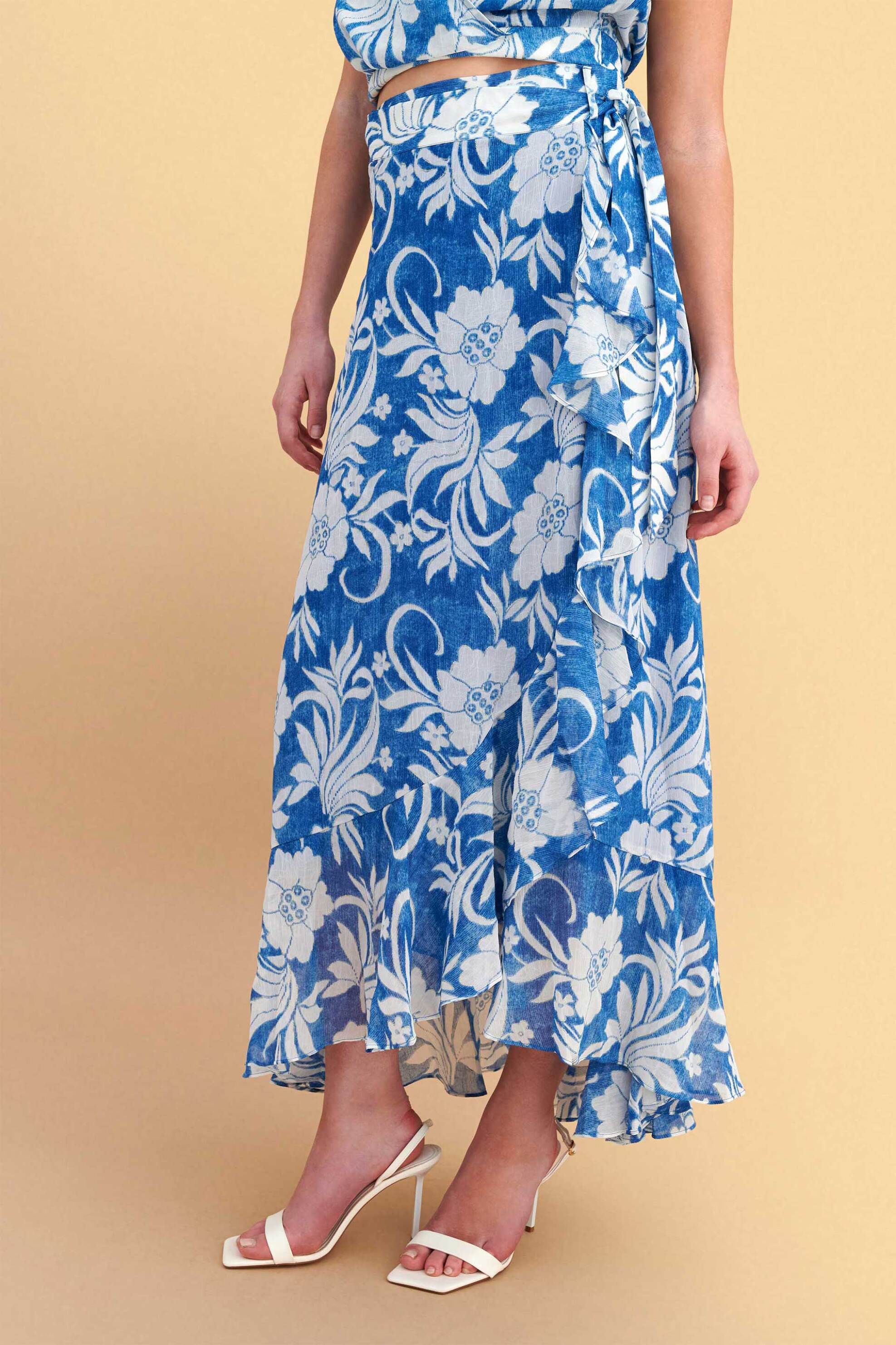 Attrativo γυναικεία maxi φούστα με floral print και βολάν - 9923168 Μπλε Σκούρο