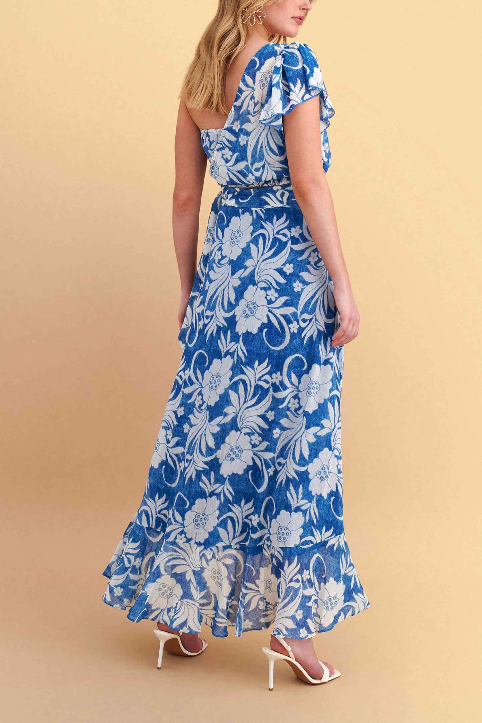 Attrativo Γυναικεία Maxi Φούστα με Floral Print Και Βολάν - 9923168 Μπλε Σκούρο