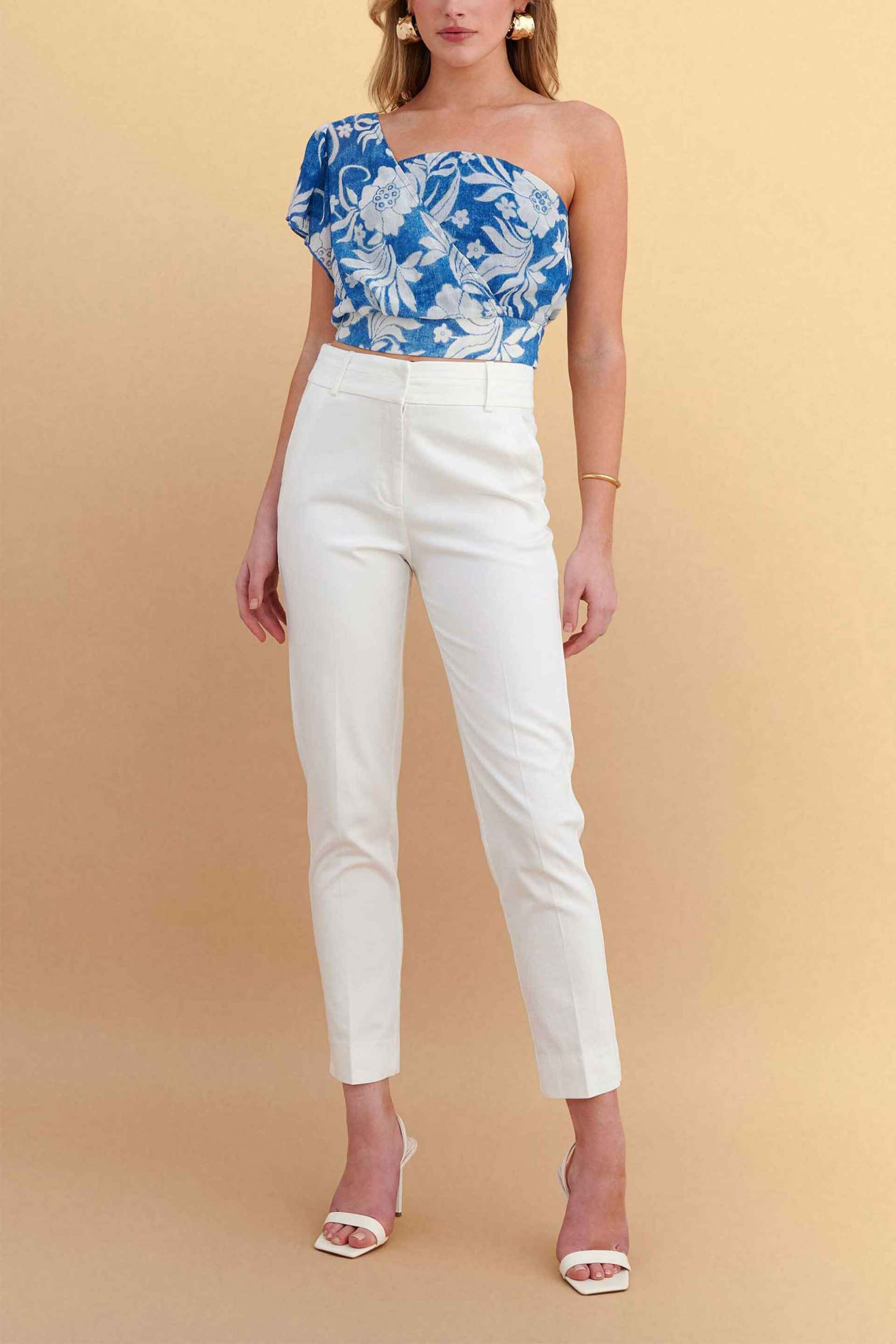 Attrativo γυναικείο αμάνικο τοπ με floral print και off-shoulder σχέδιο cropped - 9923170 Μπλε Σκούρο