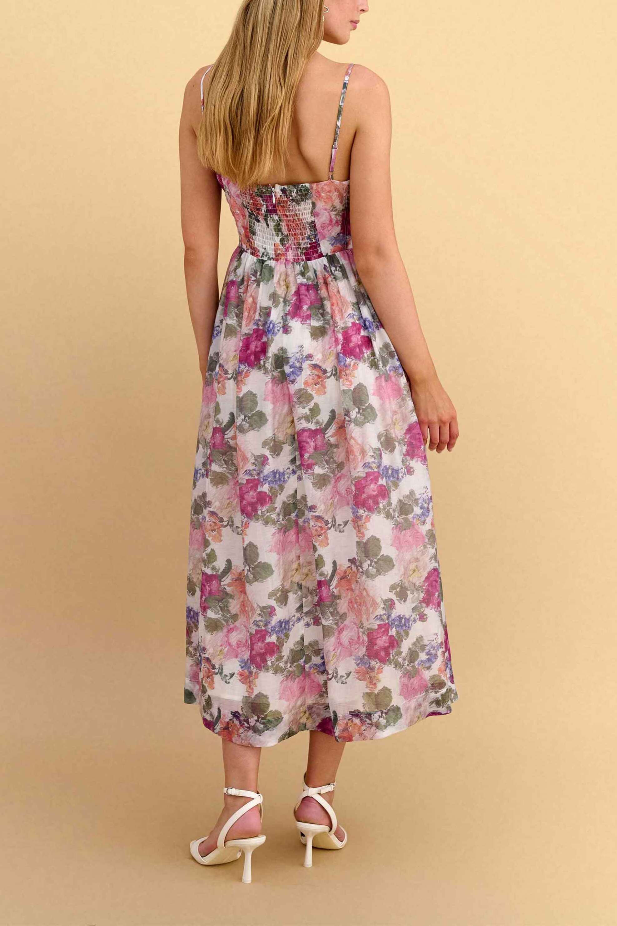 Attrativo Γυναικεία Midi Αμάνικο Φόρεμα με Floral Print - 9923208 Ροζ