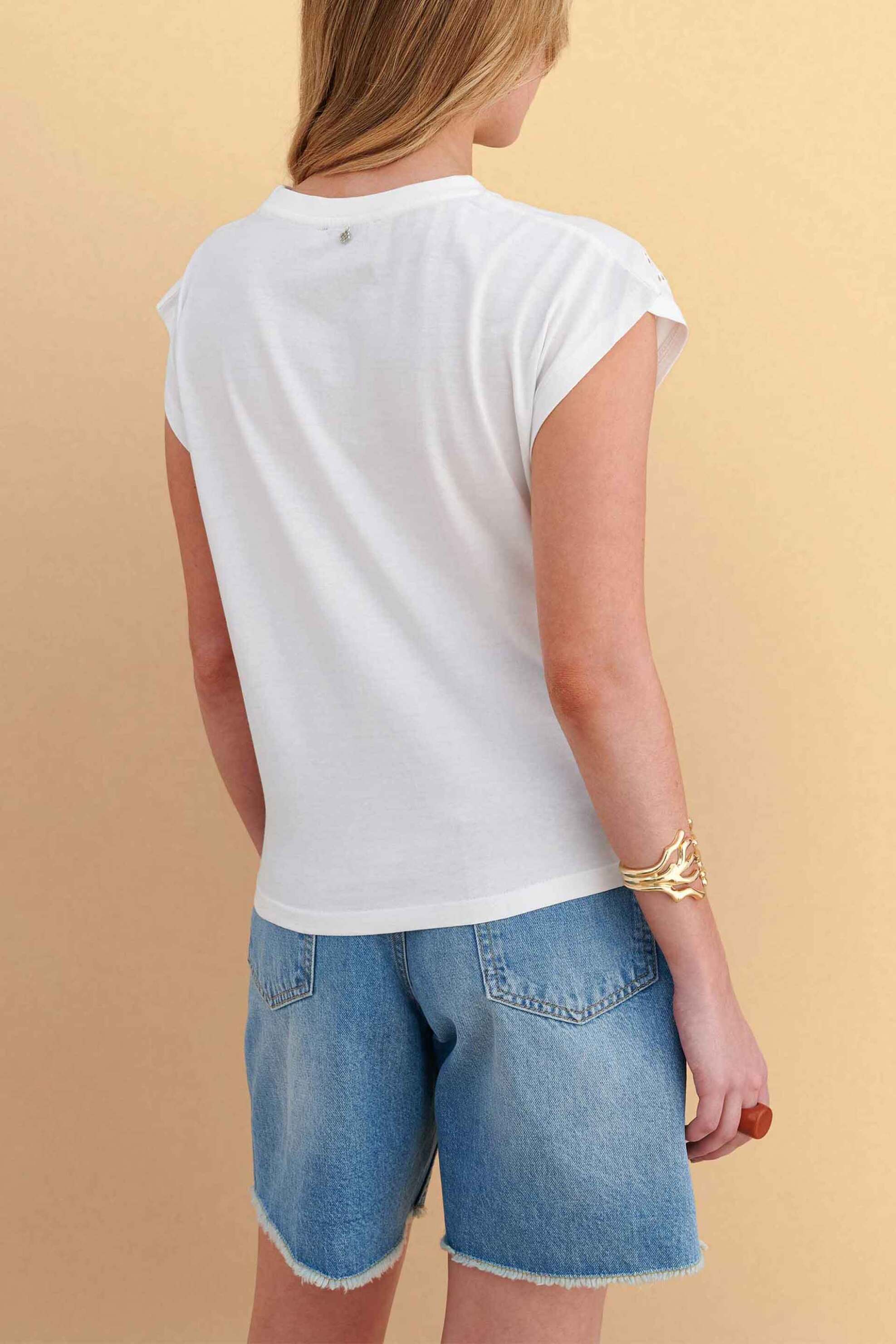 Attrativo Γυναικείο T-Shirt με Διάτρητο Σχέδιο - 9923256 Λευκό
