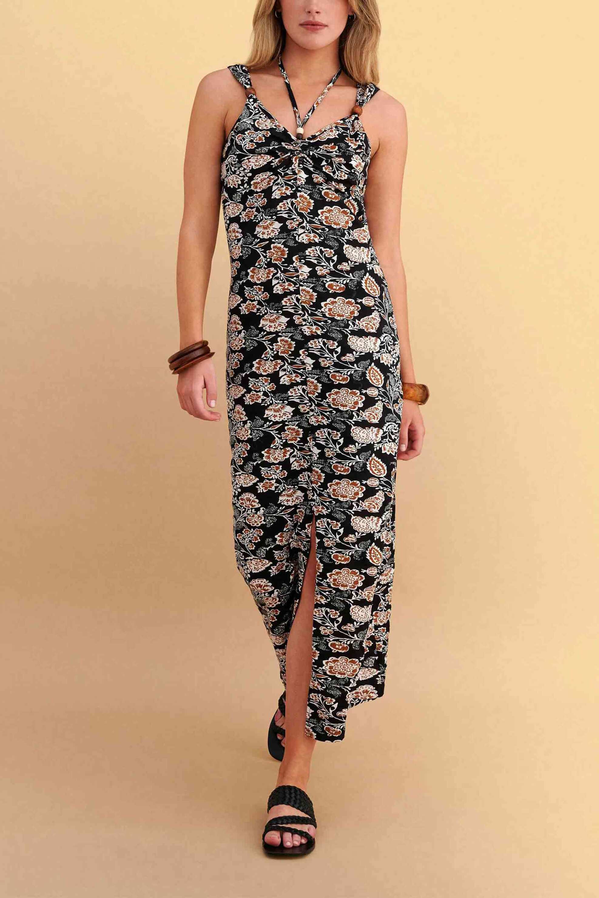 Attrativo γυναικεία midi αμάνικο φόρεμα με floral print - 9923500 Μαύρο
