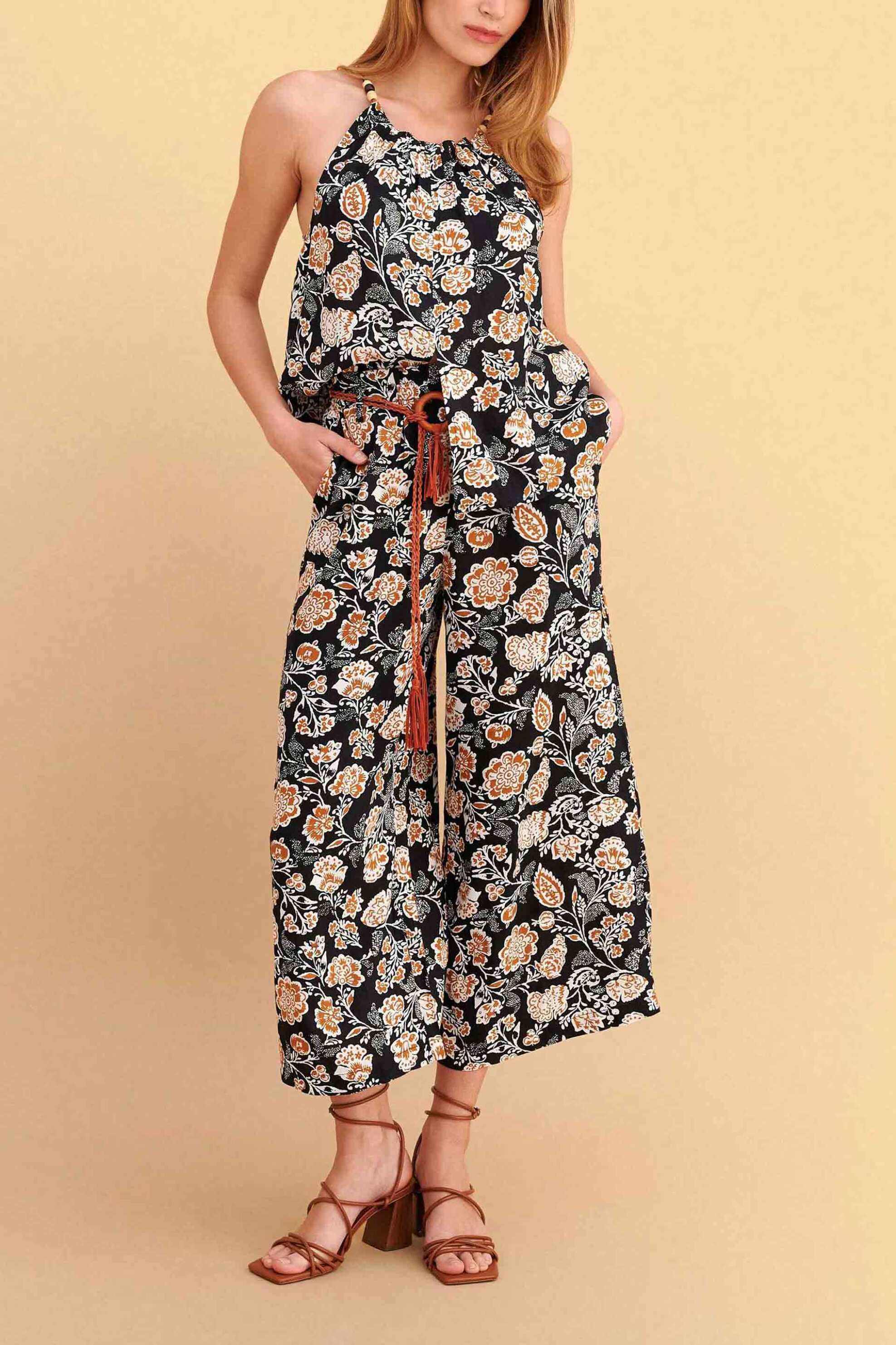 Attrativo γυναικεία ζιπ κιλότ με ελαστική μέση και floral print - 9923501 Μαύρο