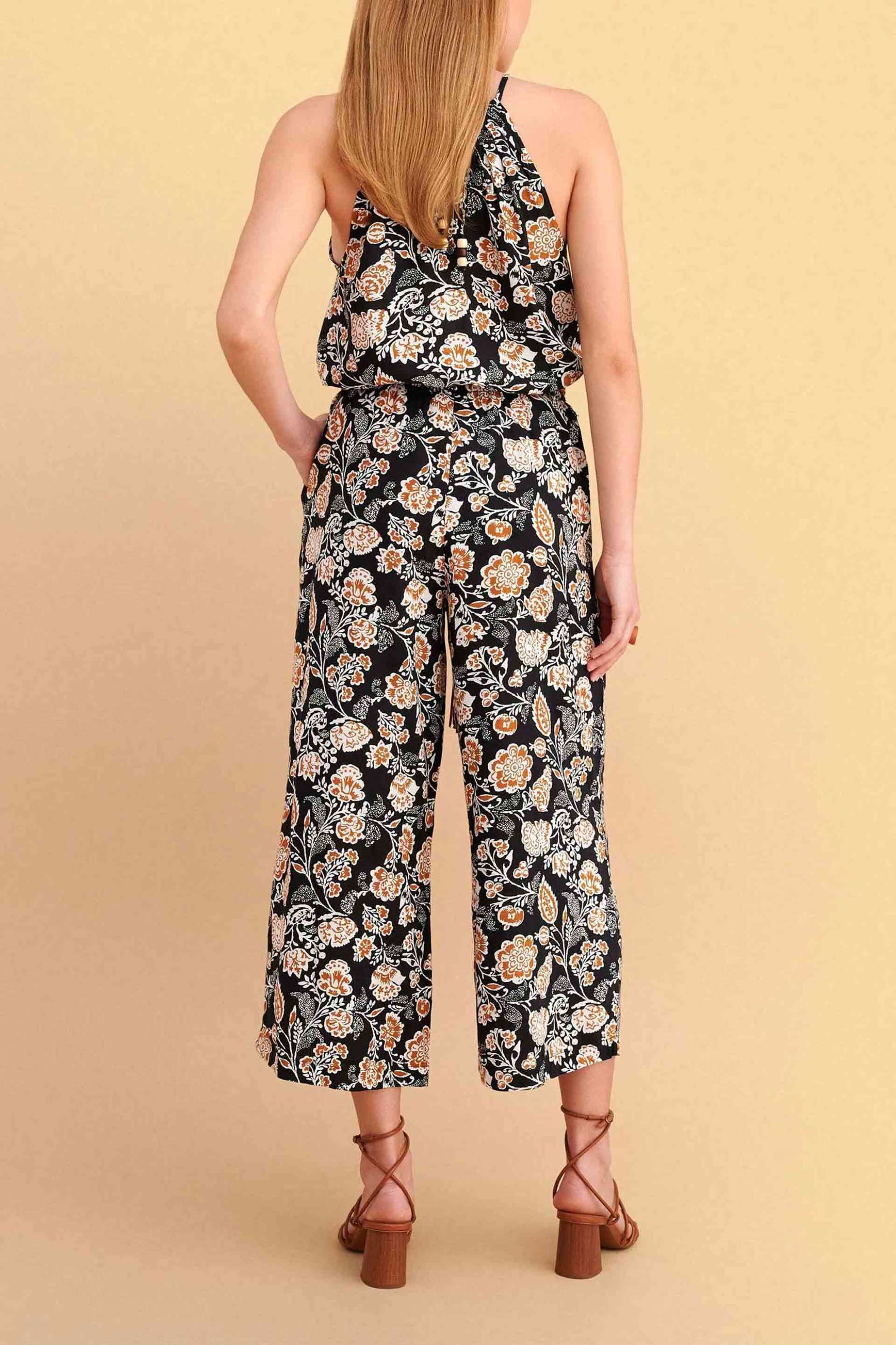 Attrativo Γυναικεία Ζιπ Κιλότ με Ελαστική Μέση Και Floral Print - 9923501 Μαύρο