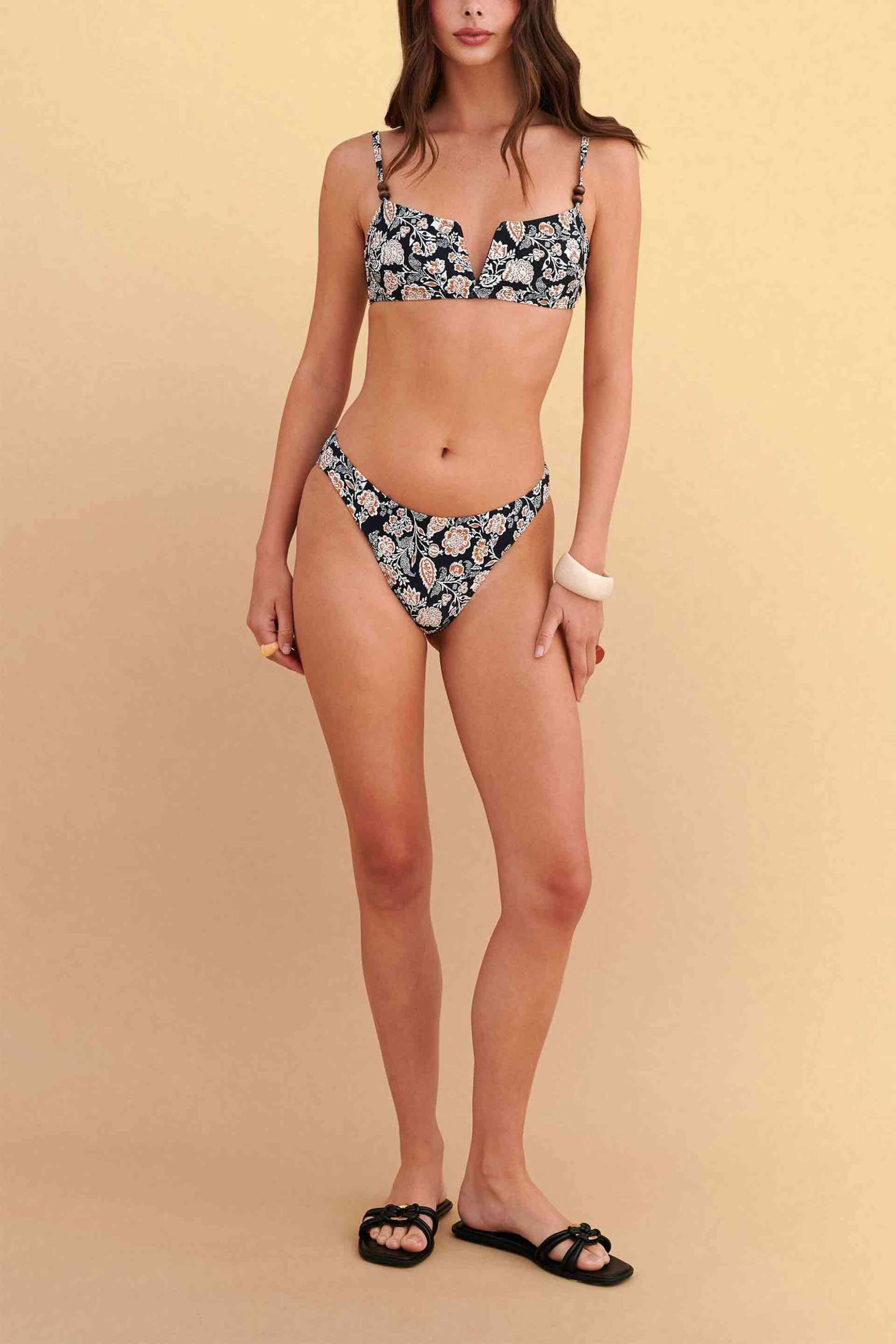 Attrattivo σετ γυναικείο μαγιό μπικίνι με floral print - 9S23763 Μαύρο