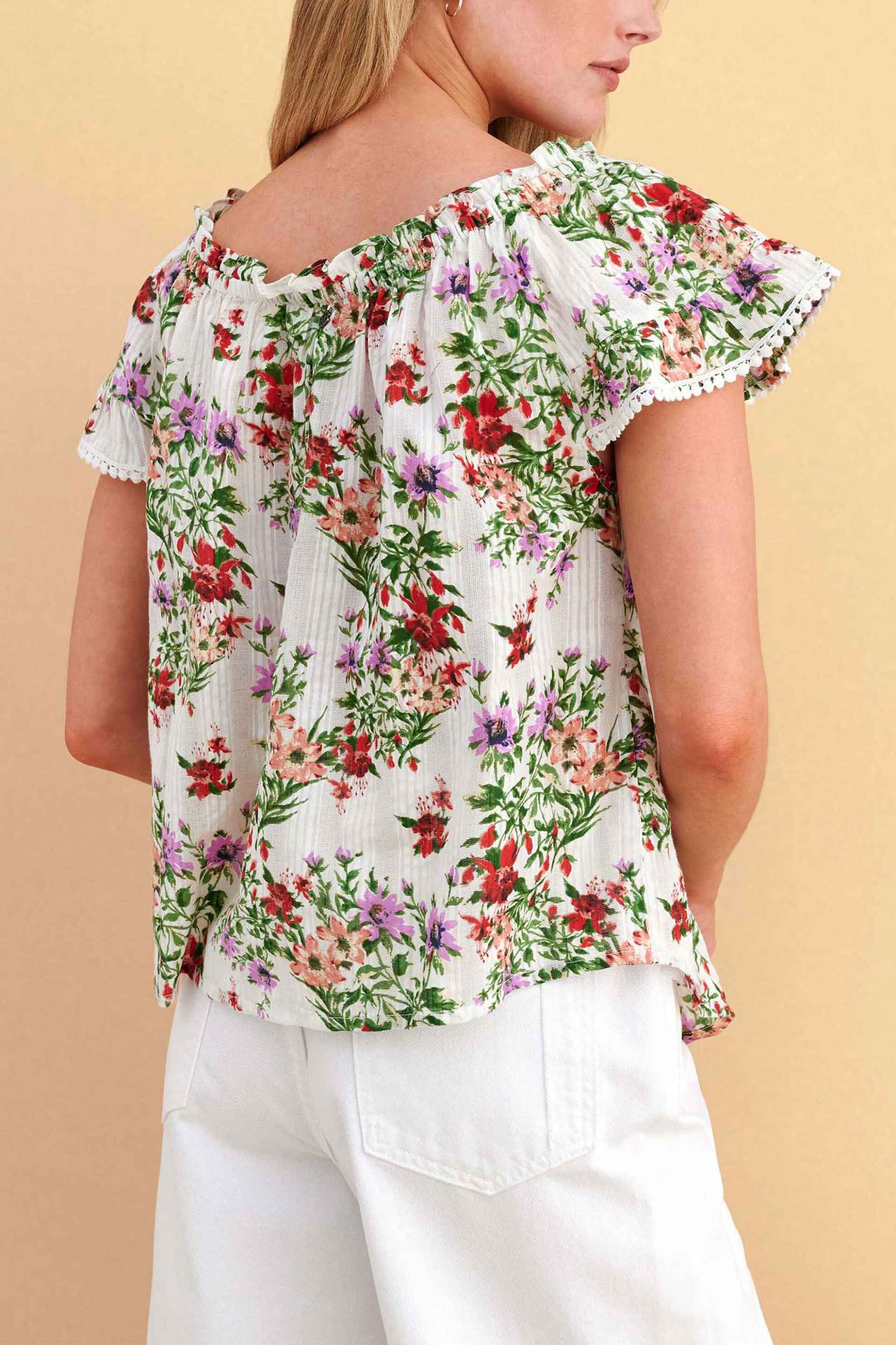 Attrattivo Γυναικεία Μπλούζα με Carmen Λαιμόκοψη Και Floral Print - 9923296 Εκρού