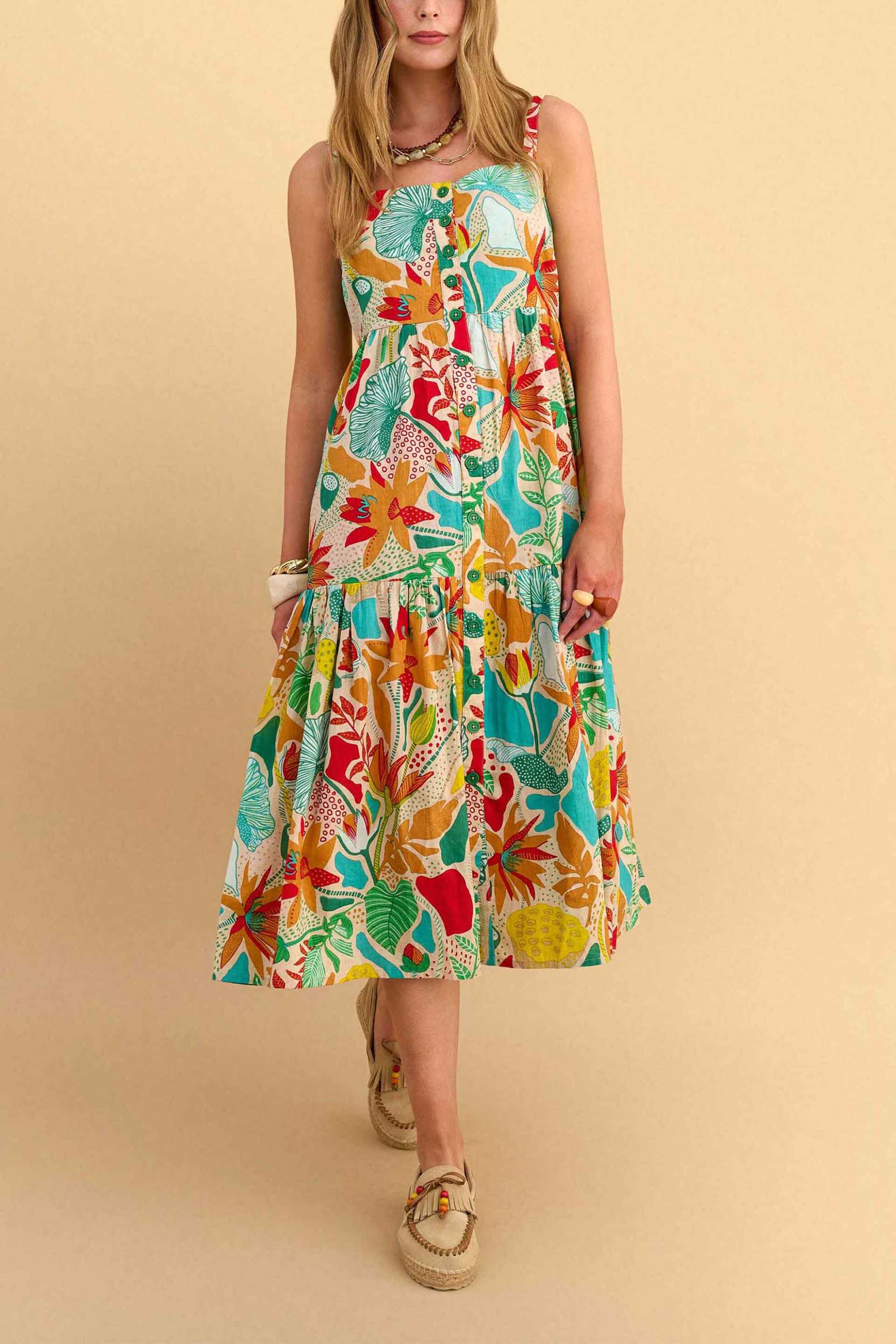 Attrattivo γυναικείο midi αμάνικο φόρεμα σεμιζιέ με floral print - 9923301 Μπλε