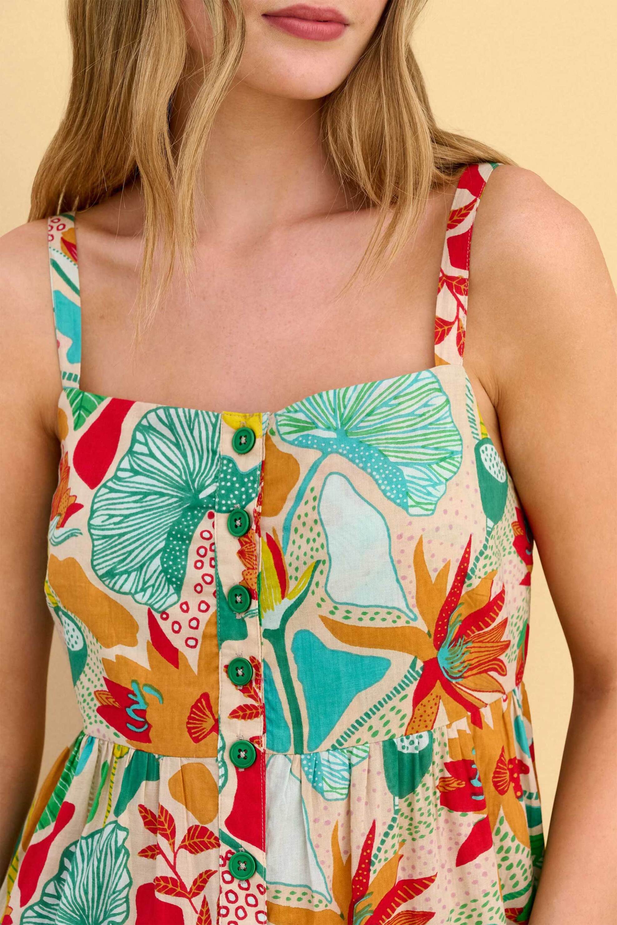 Attrattivo γυναικείο midi αμάνικο φόρεμα σεμιζιέ με floral print - 9923301 Μπλε