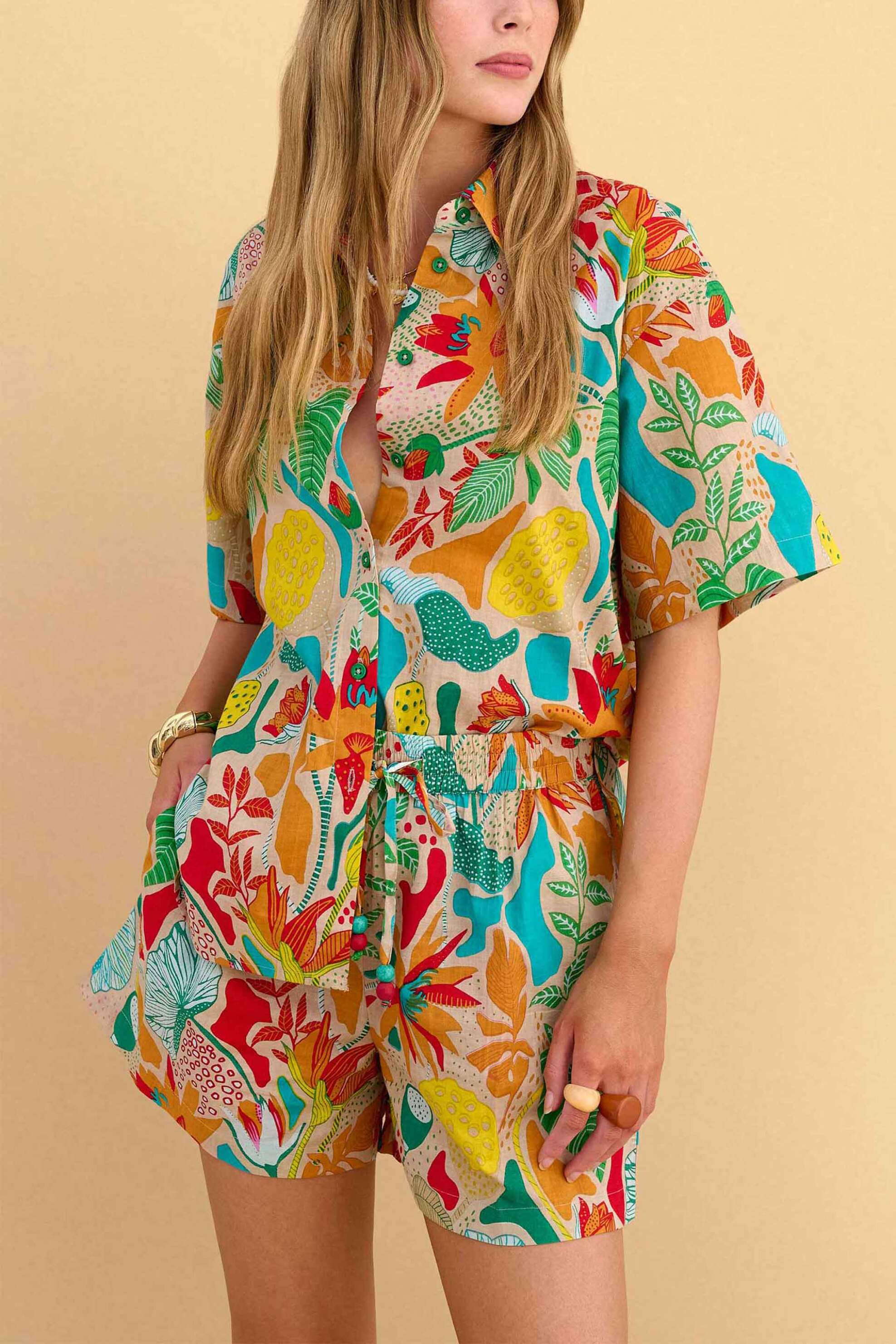 Attrattivo γυναικείο σορτς με floral print και ελαστική μέση - 9923302 Μπλε