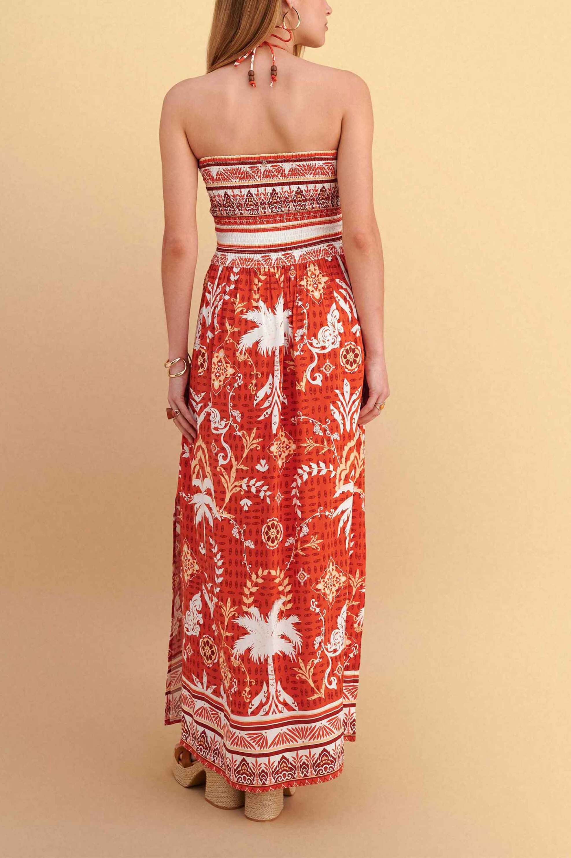 Attrativo Γυναικείo Maxi Αμάνικο Φόρεμα με Floral Print - 9923528 Πορτοκαλί