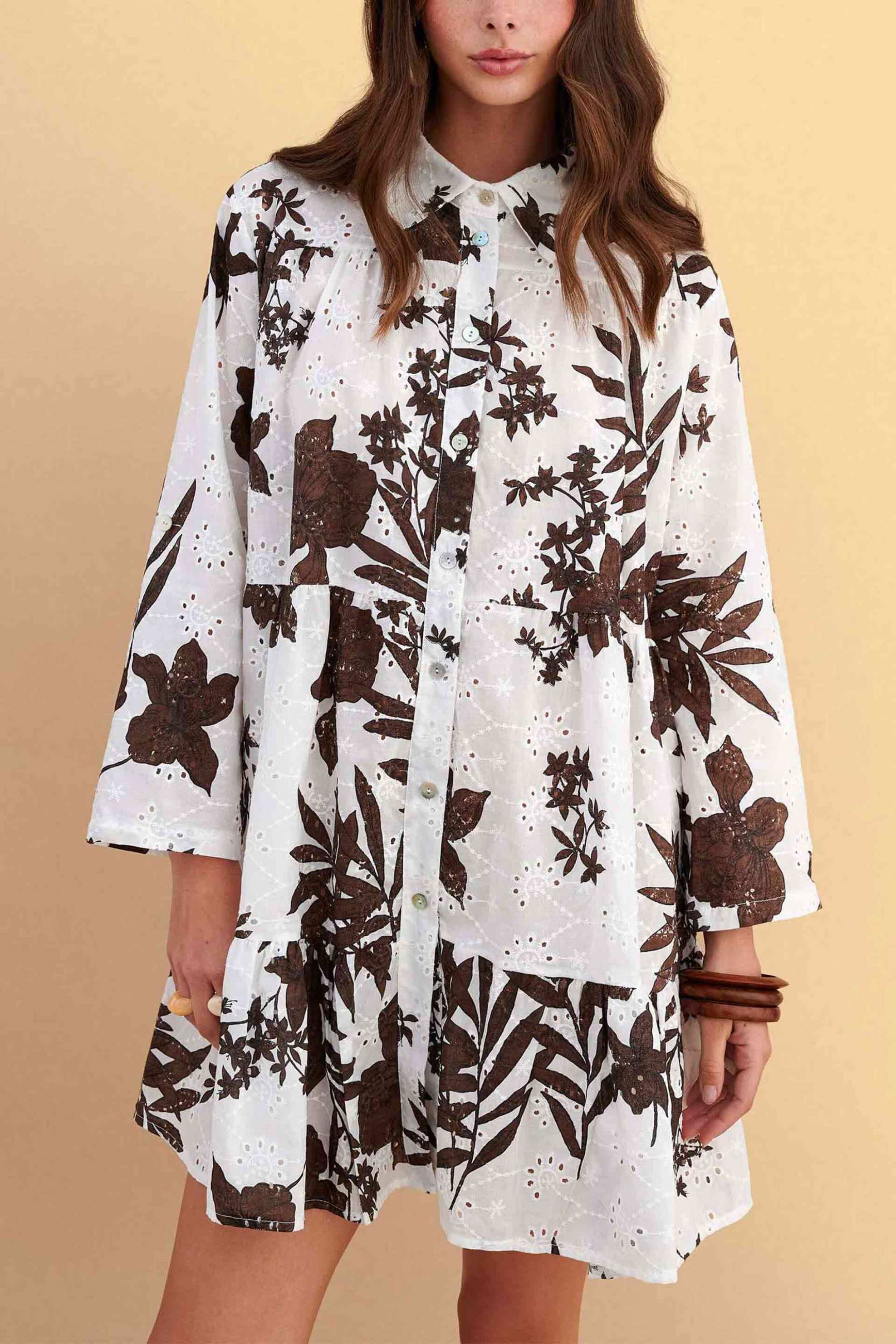 Attrativo γυναικείo mini φόρεμα σεμιζιέ με floral print και βολάν - 9924389 Λευκό