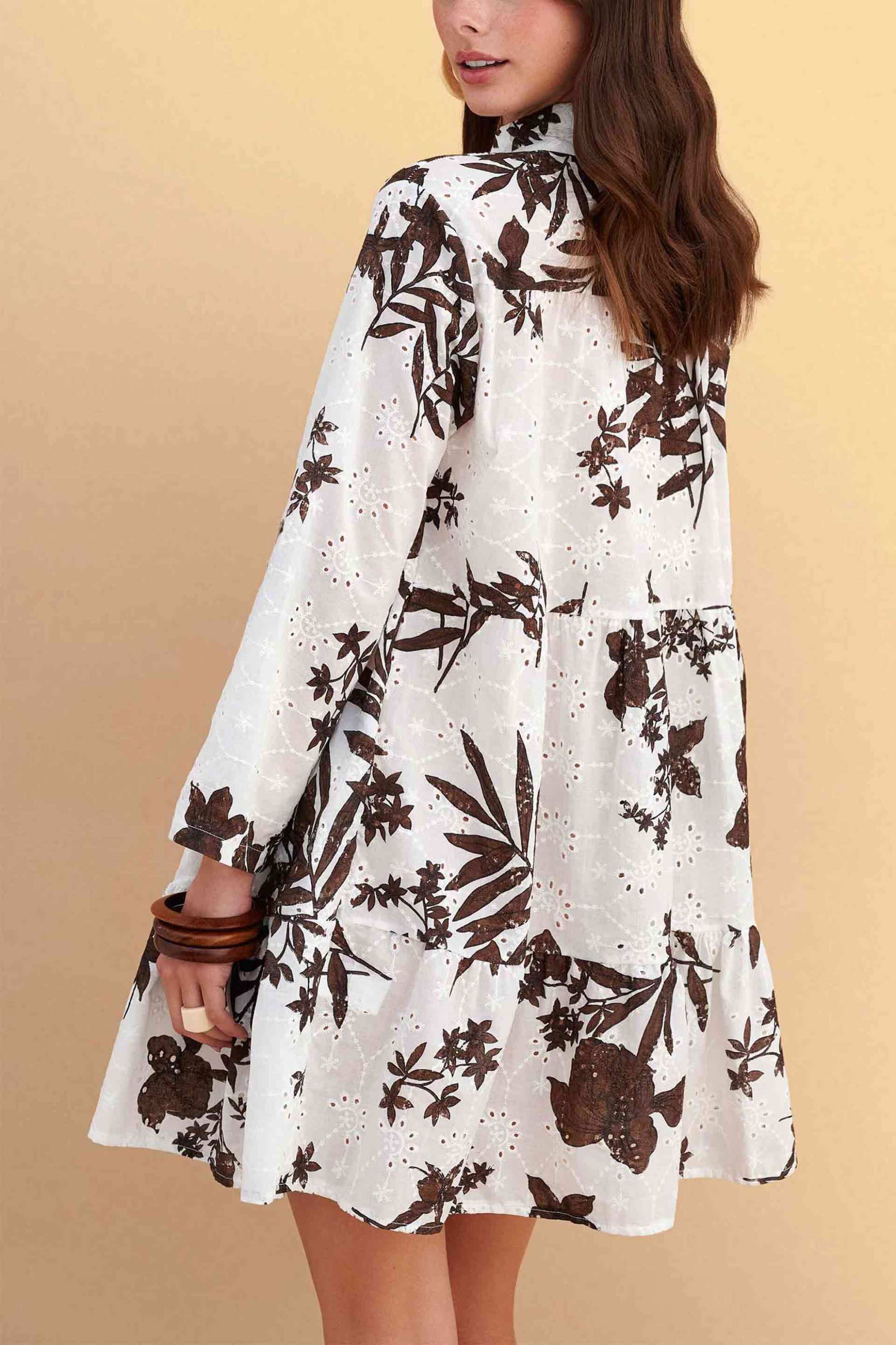 Attrativo Γυναικείo Mini Φόρεμα Σεμιζιέ με Floral Print Και Βολάν - 9924389 Λευκό