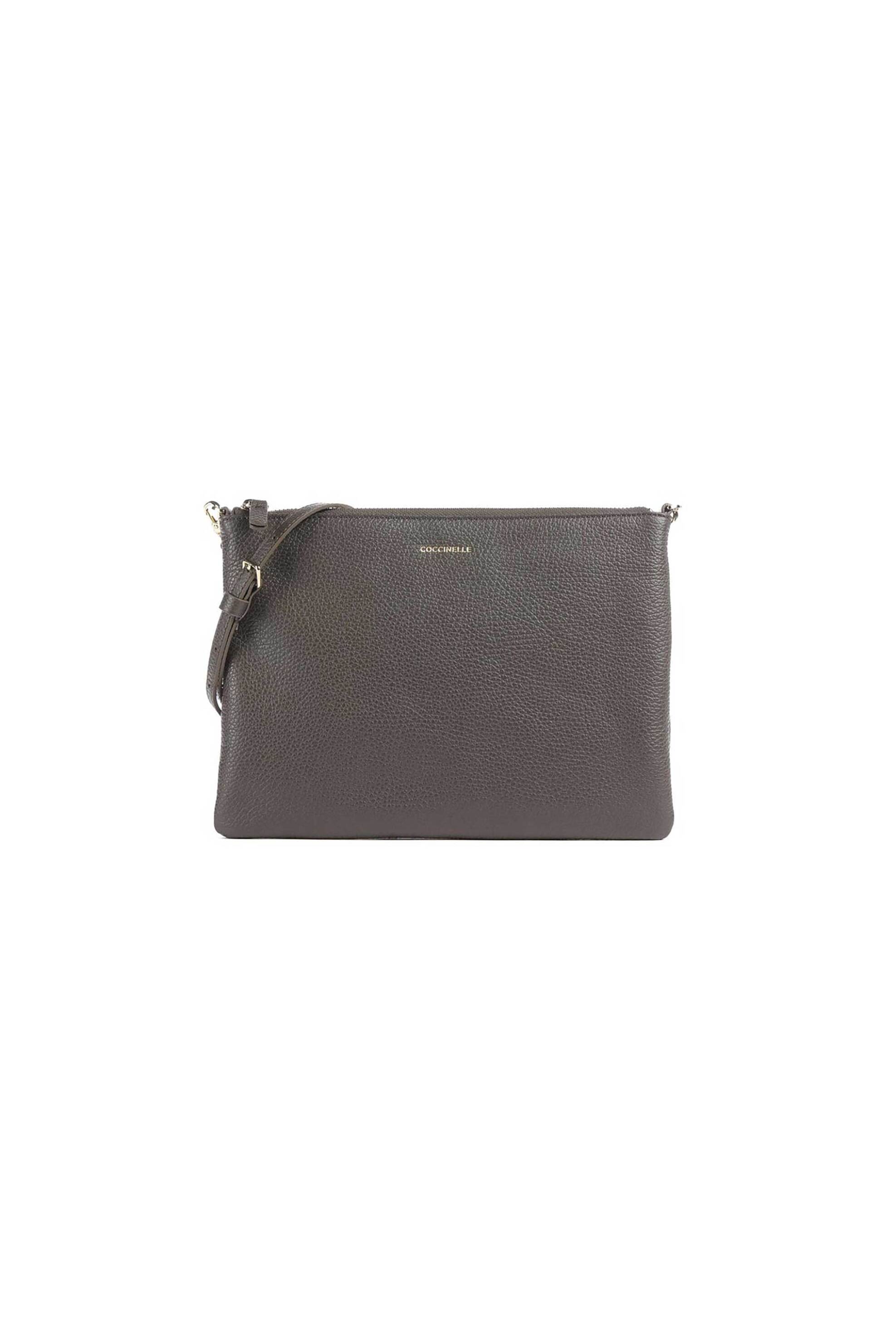 COCCINELLE Coccinelle γυναικεία δερμάτινη τσάντα crossbody μονόχρωμη με logo print - E5MMA-55F401 Γκρι