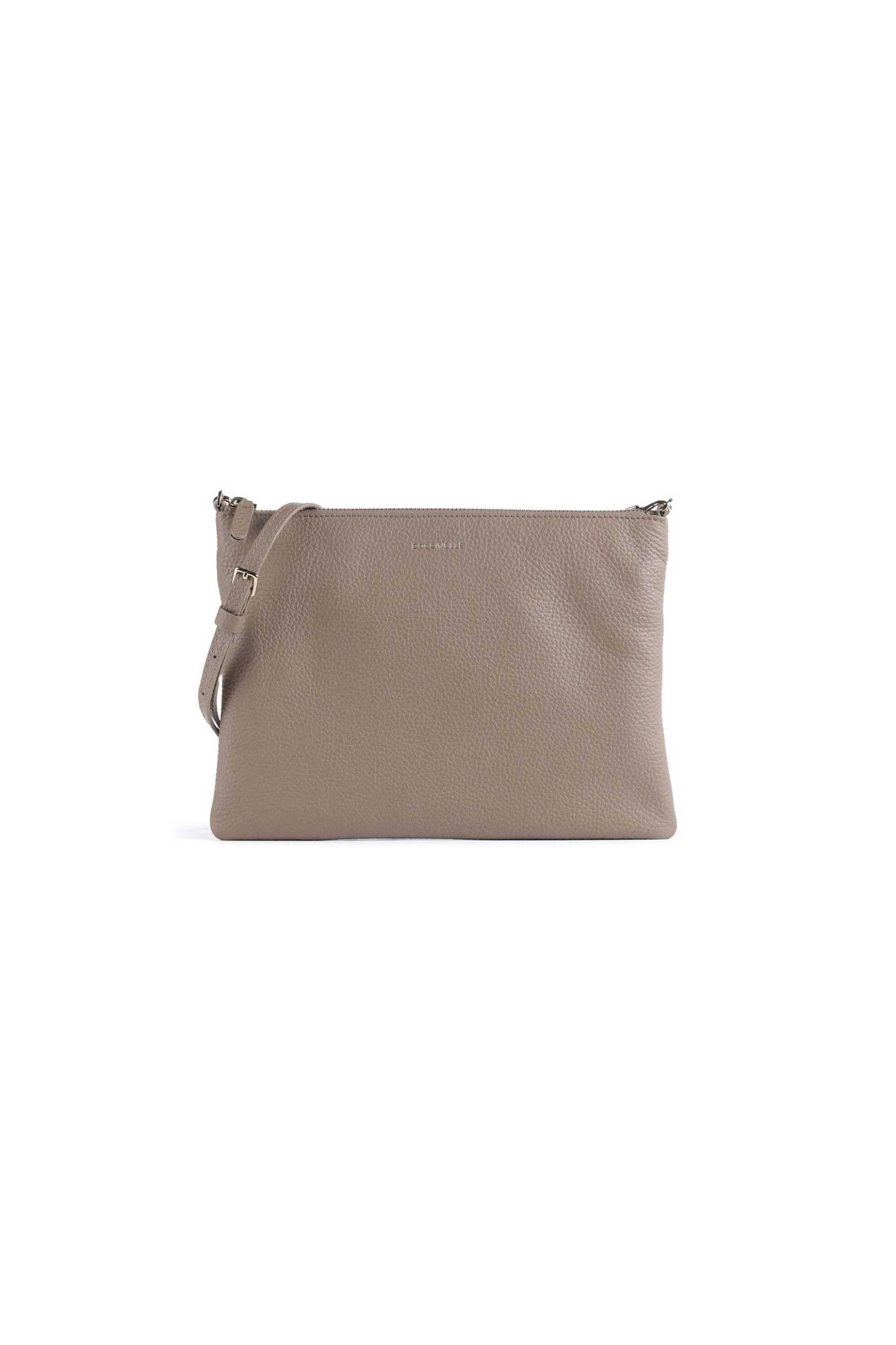 COCCINELLE Coccinelle γυναικεία δερμάτινη τσάντα crossbody μονόχρωμη με logo print - E5MMA-55F401 Taupe