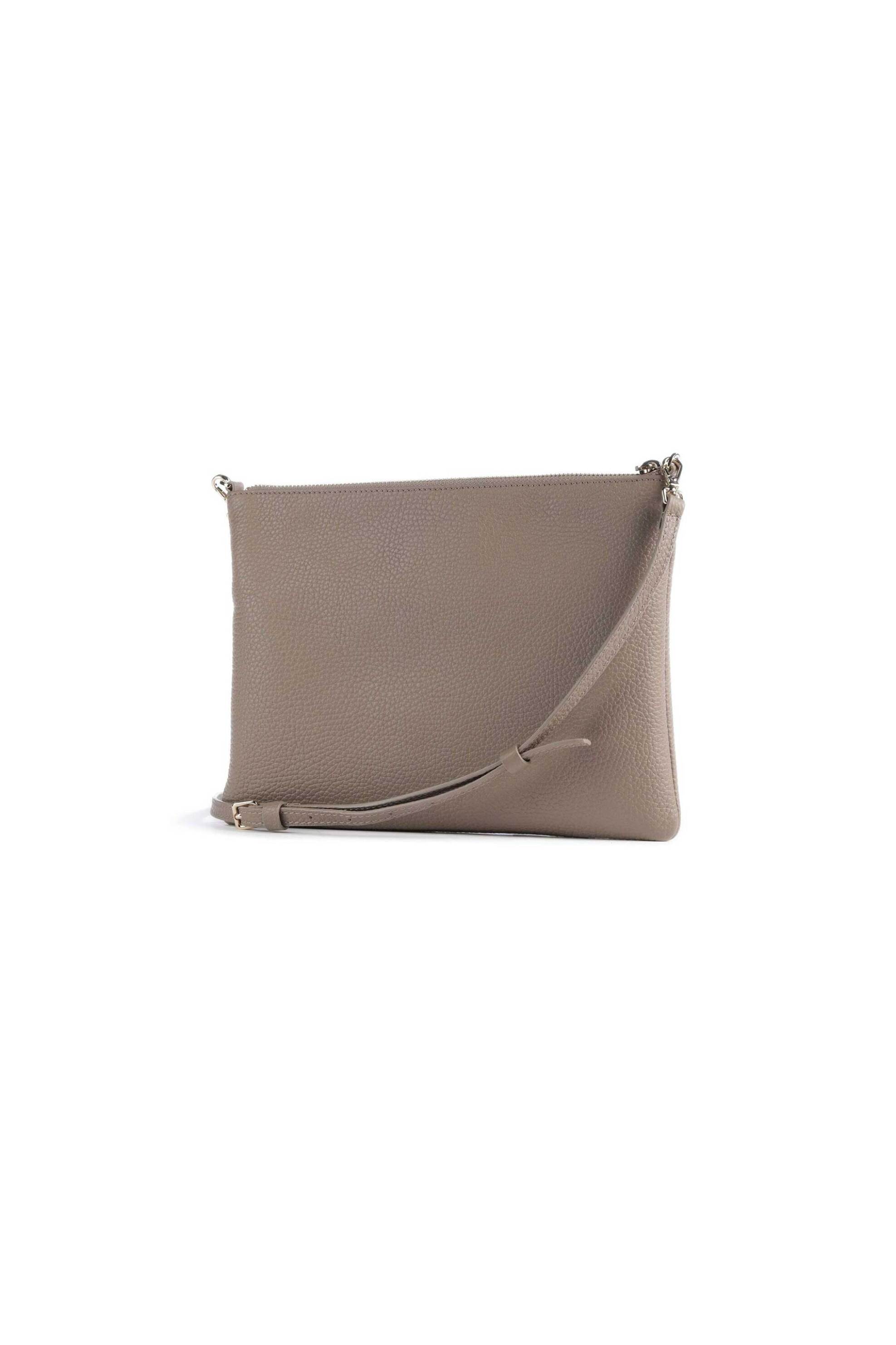 Coccinelle γυναικεία δερμάτινη τσάντα crossbody μονόχρωμη με logo print - E5MMA-55F401 Taupe
